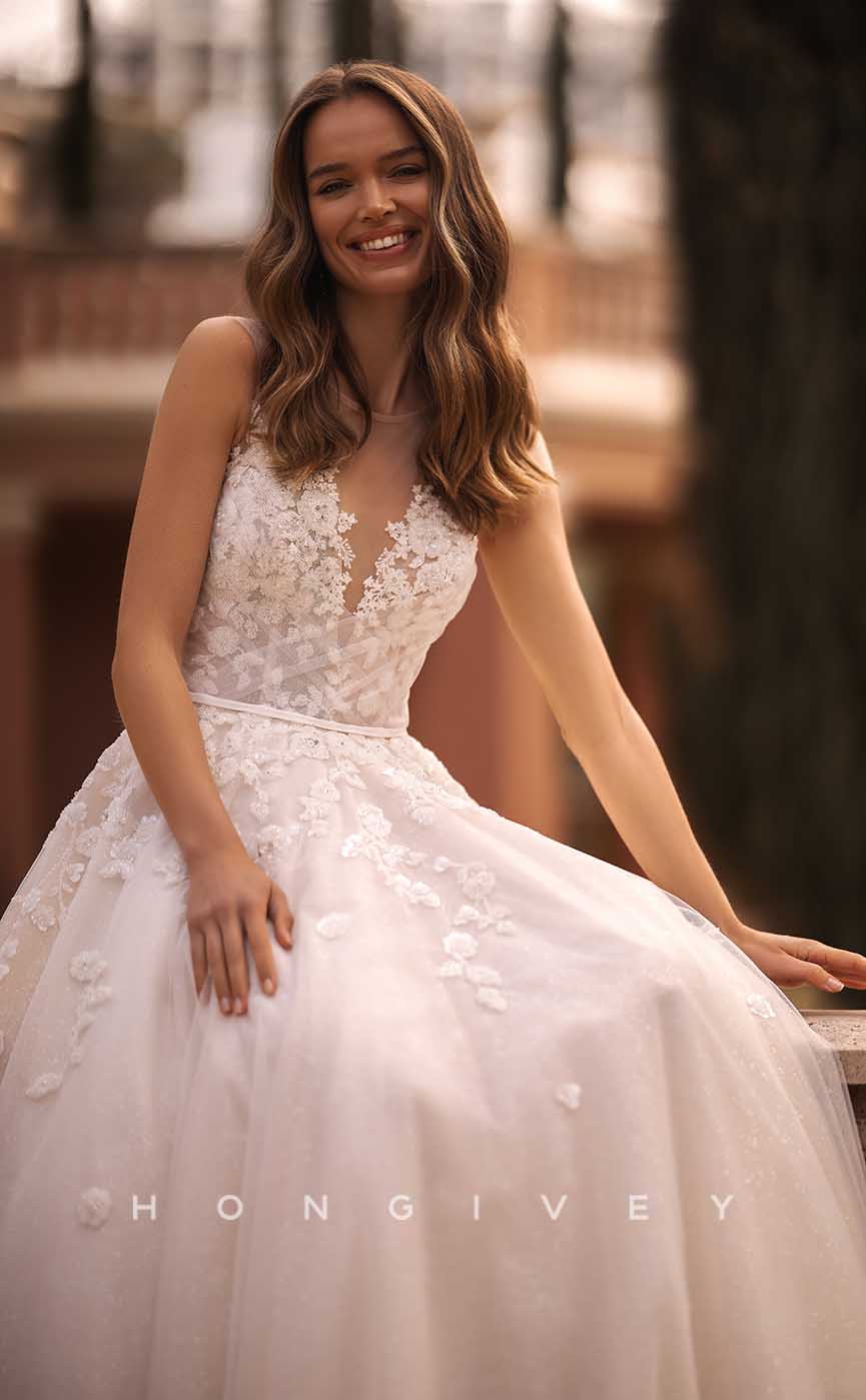 H0992 - Popular A-Line Tulle Gown V-Neck Long Boho/Beach Wedding Dress