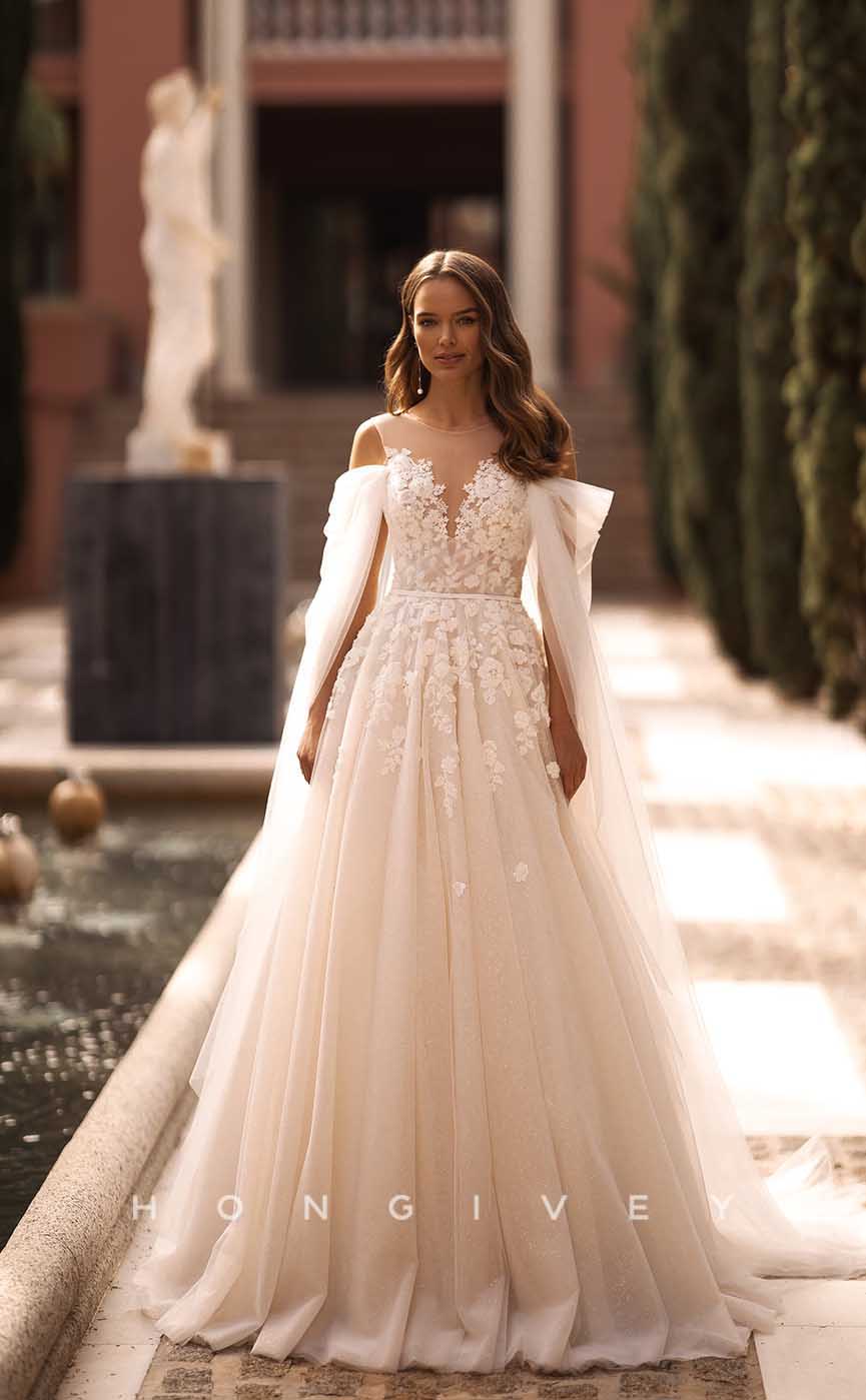 H0992 - Popular A-Line Tulle Gown V-Neck Long Boho/Beach Wedding Dress