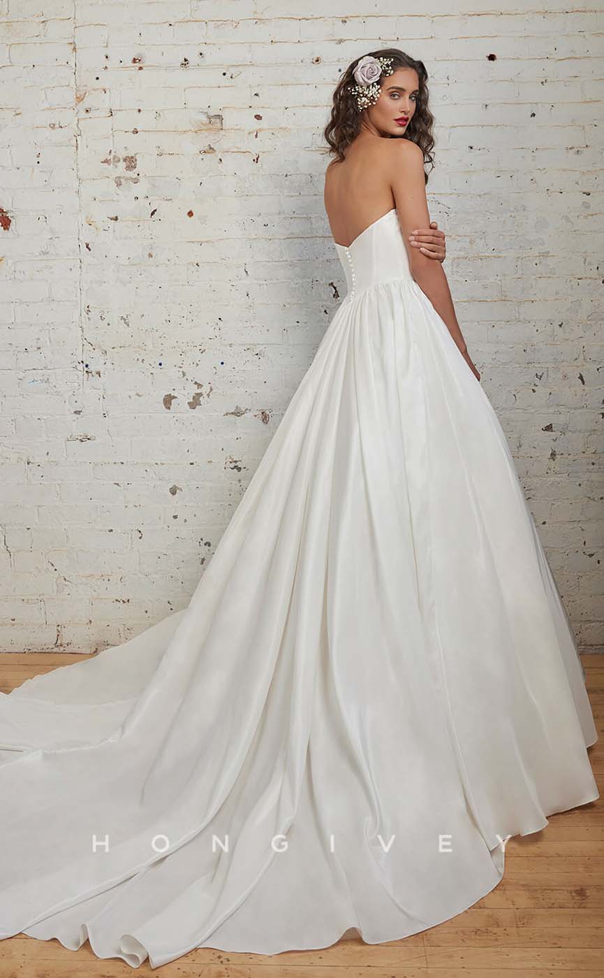 H1004 - Popular Satin Empire A-Line Sweetheart With Train Long Beach Wedding Dress