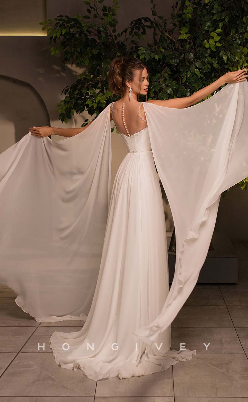 H1008 - Sexy V-Neck Spaghetti Straps Backless With Side Slit Long Beach/Bohemian Wedding Dress