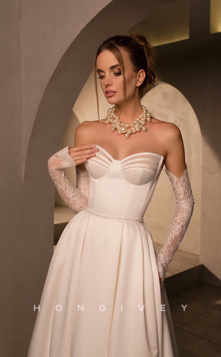 H1012 - Sexy Sweetheart Strapless Long Sleeve With Sweep Train Long Beach Wedding Dress