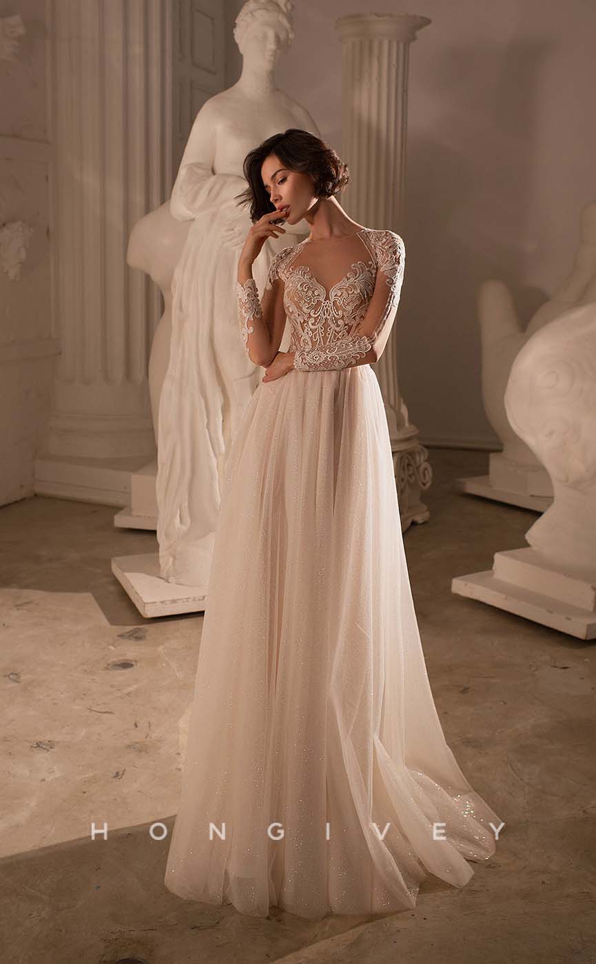 H1013 - Sexy/Ornate Sparkly Sweetheart Illusion Cutout Long Sleeve Long Wedding Dress