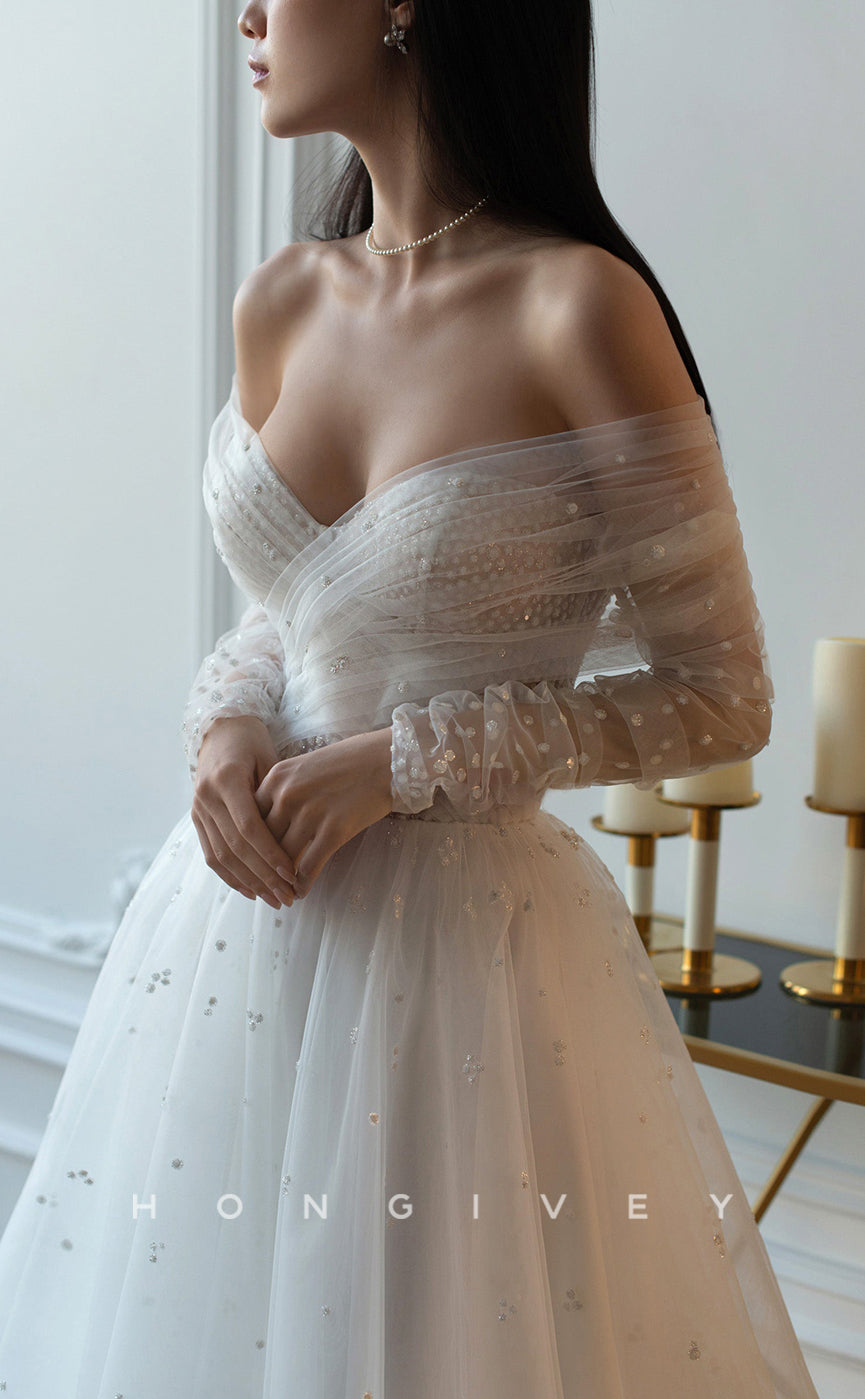 H1056 - Glamorous & Dramatic Pearl Appliques Strapless Sweetheart Long Sleeves Wedding Dress