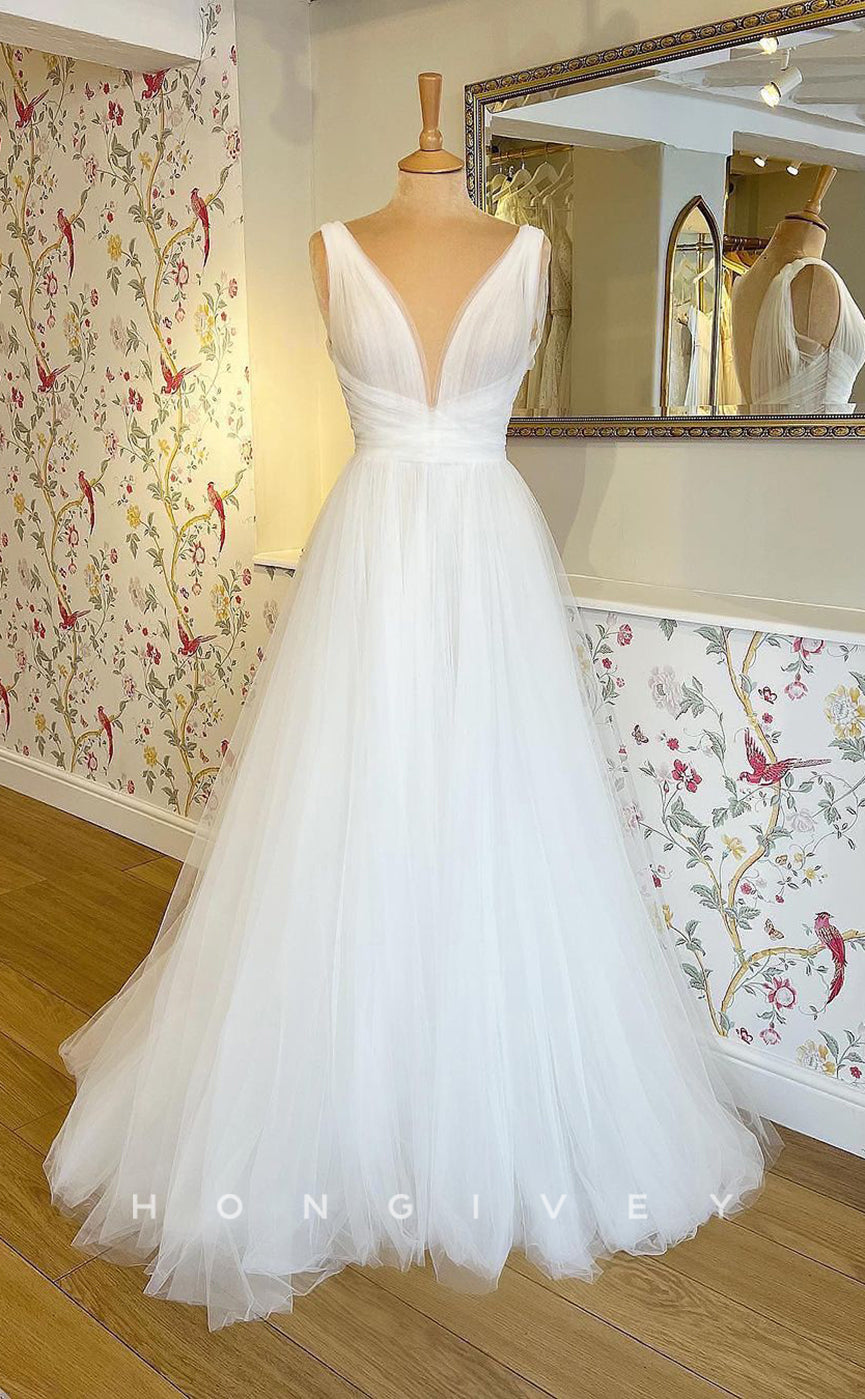 H1103 - Sexy Tulle Illusion A-Line V-Neck Sleeveless Wedding Dress