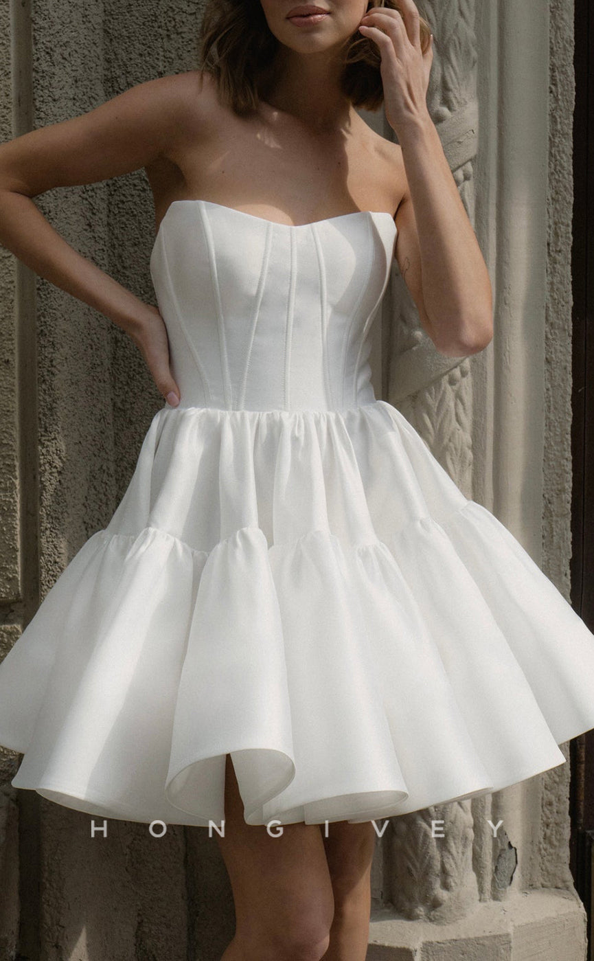 H1114 - Sexy Satin A-Line Sweetheart Strapless Detachable Puff Sleeves Gown Wedding Dress