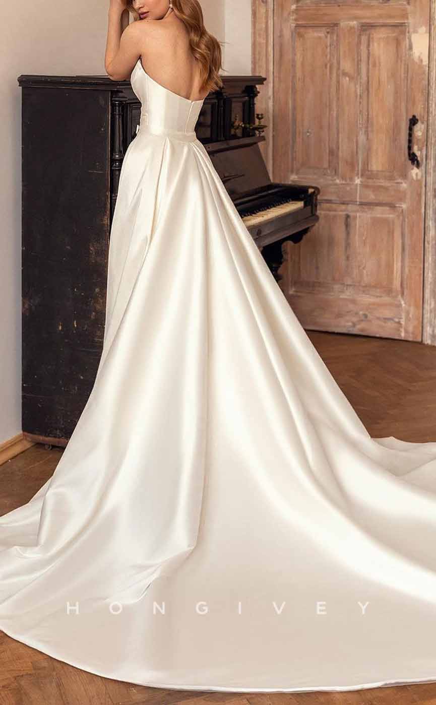 H1281 - Sexy Satin A-Line Sweetheart Sleeveless  Empire Ruched With Overskirt Train Wedding Dress