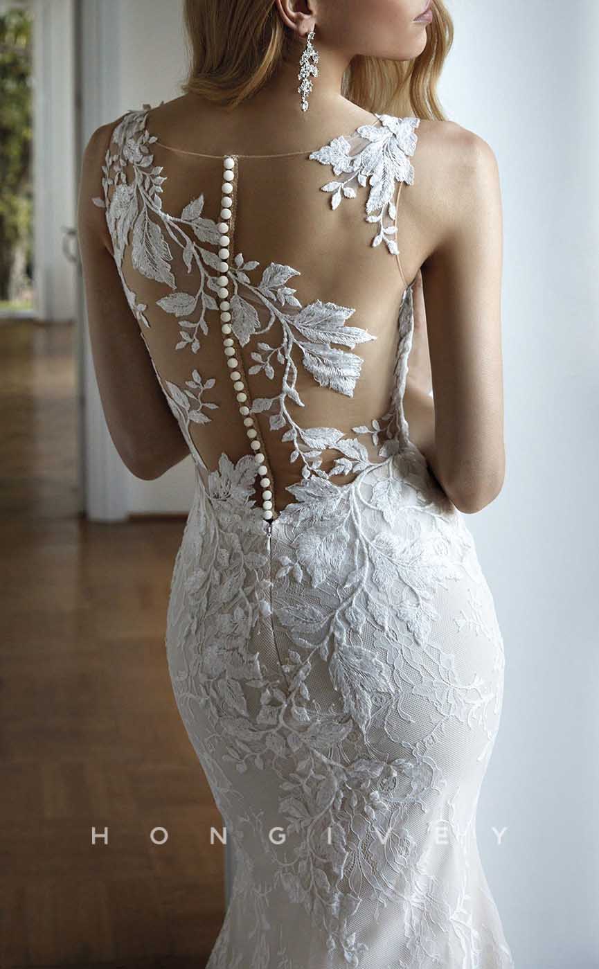 H1359 - Sexy Satin Trumpt V-Neck Straps Empire Fully Appliques With Lace Train Wedding Dress