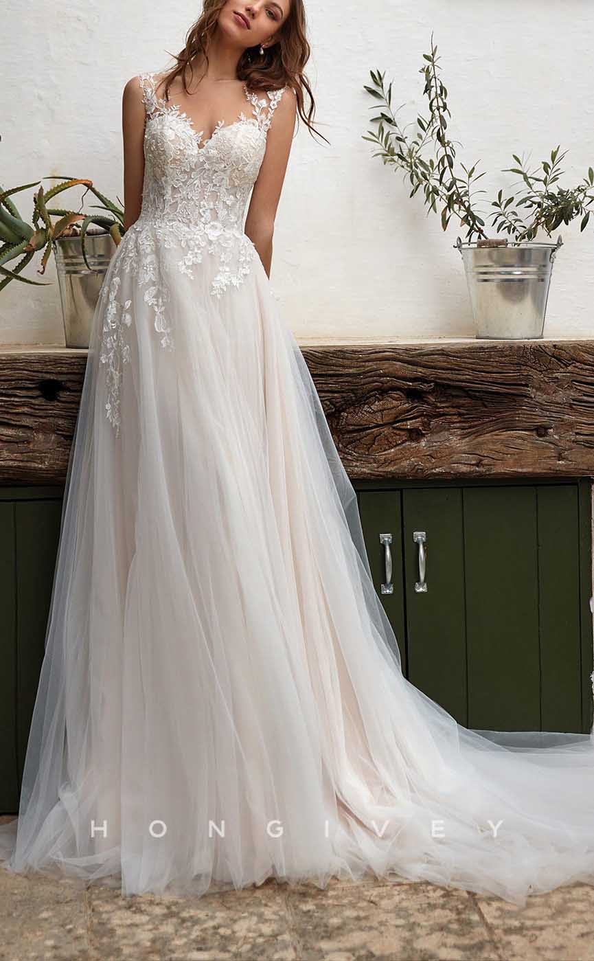 H1366 - Sexy Satin Tulle A-Line Sweetheart Spaghetti Straps Empire Sequined Appliques With Tulle Train Wedding Dress