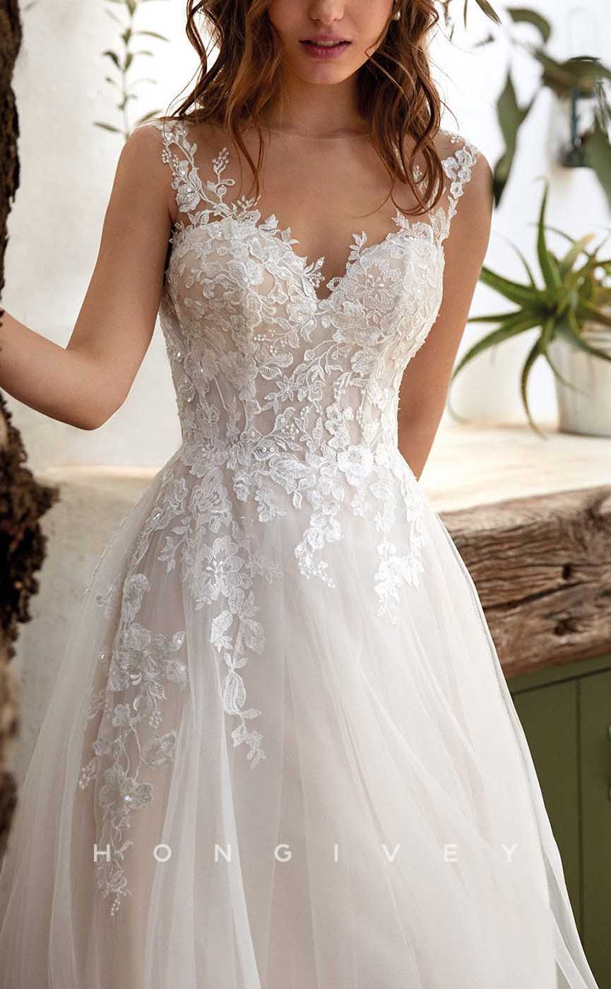 H1366 - Sexy Satin Tulle A-Line Sweetheart Spaghetti Straps Empire Sequined Appliques With Tulle Train Wedding Dress