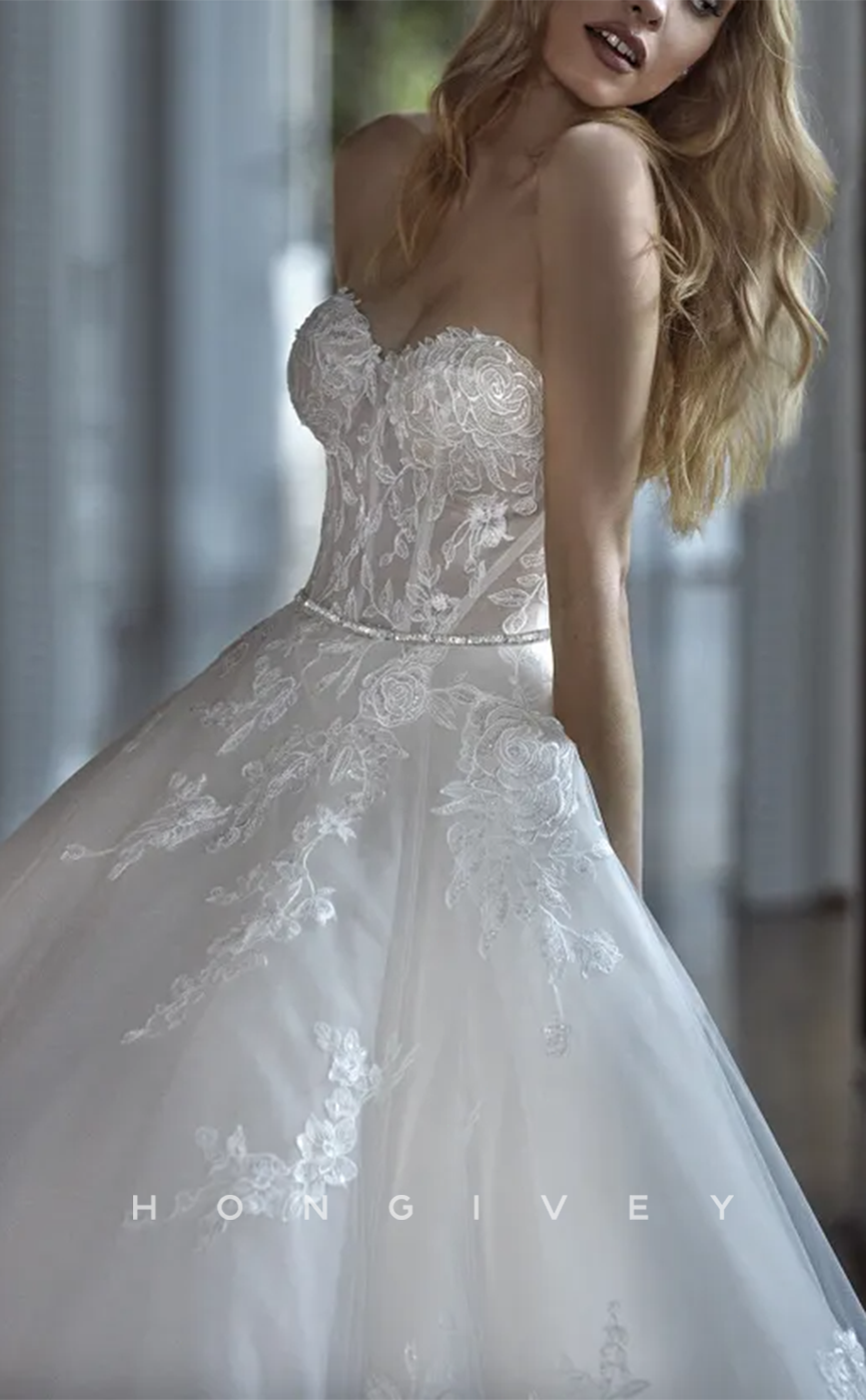 H1369 - Sexy Tulle A-Line High Neck Sleeveless Empire Beaded Appliques With Train Wedding Dress