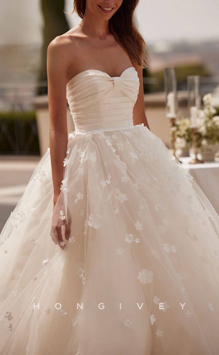 H1383 - Sexy Tulle A-Line Sweetheart Strapless Empire Floral Embossed With Tulle Train Wedding Dress