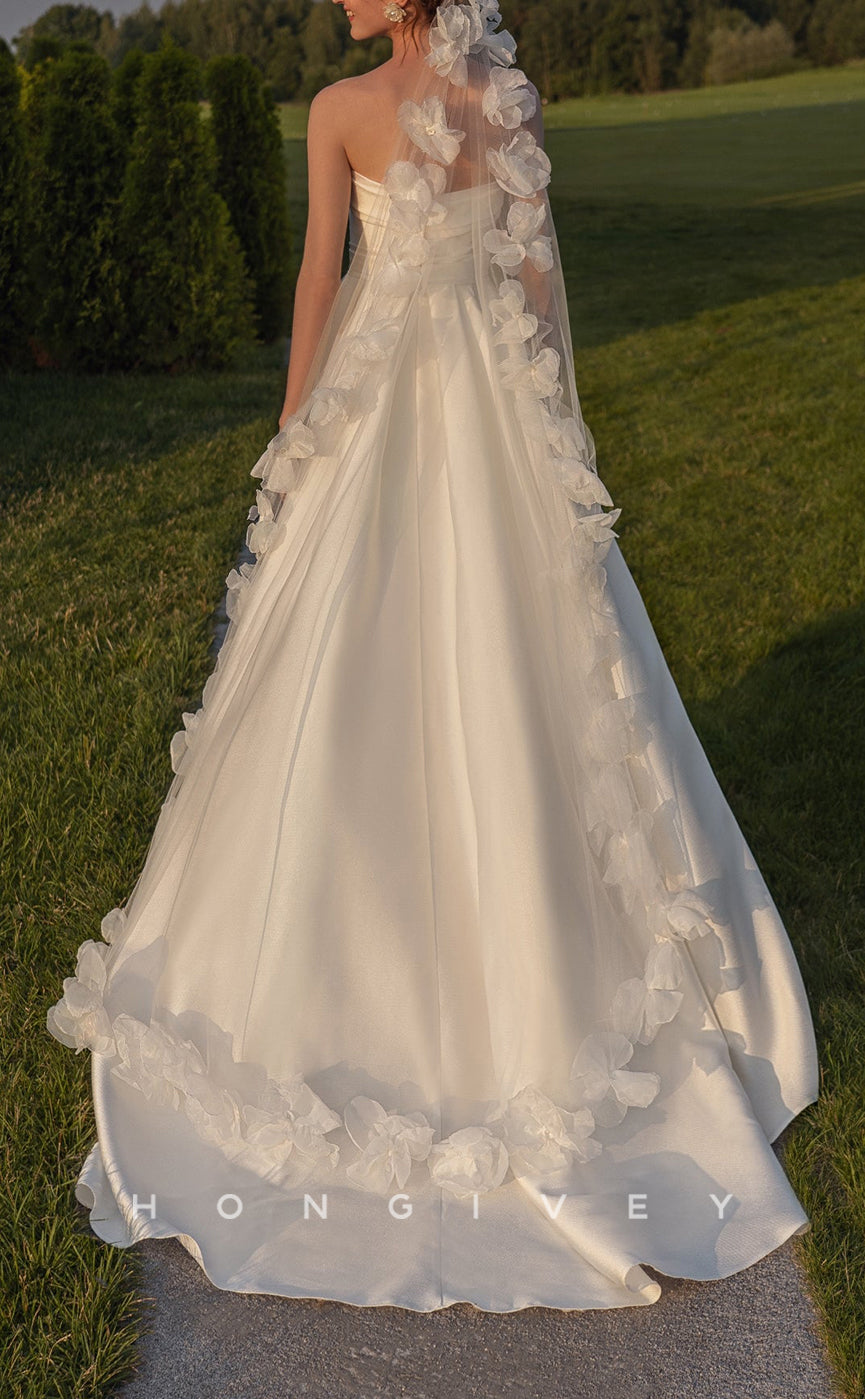 H1414 - Sexy Satin Fitted Strapless Sleeveless Empire Ruched With Overskirt Train Wedding Dress