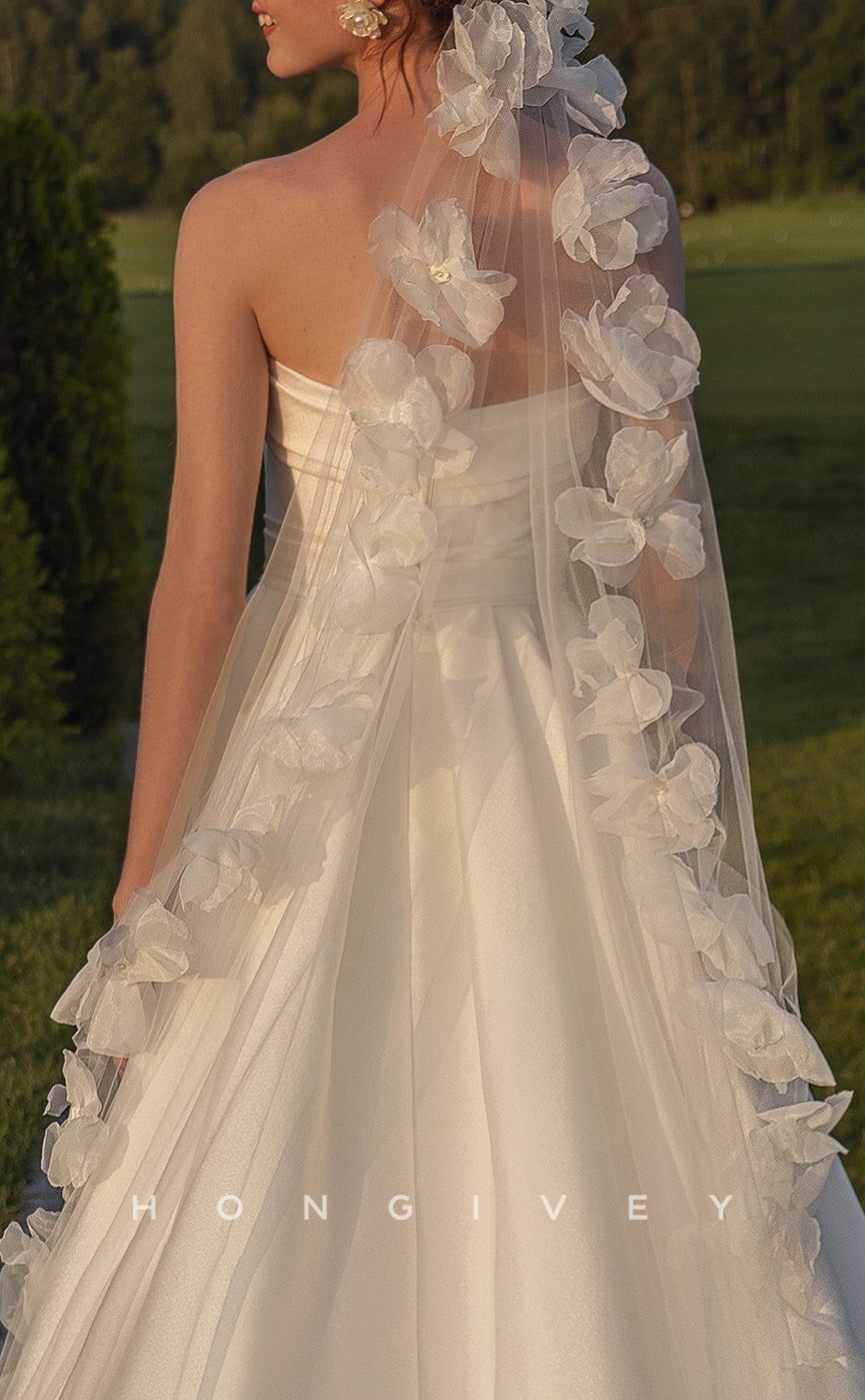 H1414 - Sexy Satin Fitted Strapless Sleeveless Empire Ruched With Overskirt Train Wedding Dress