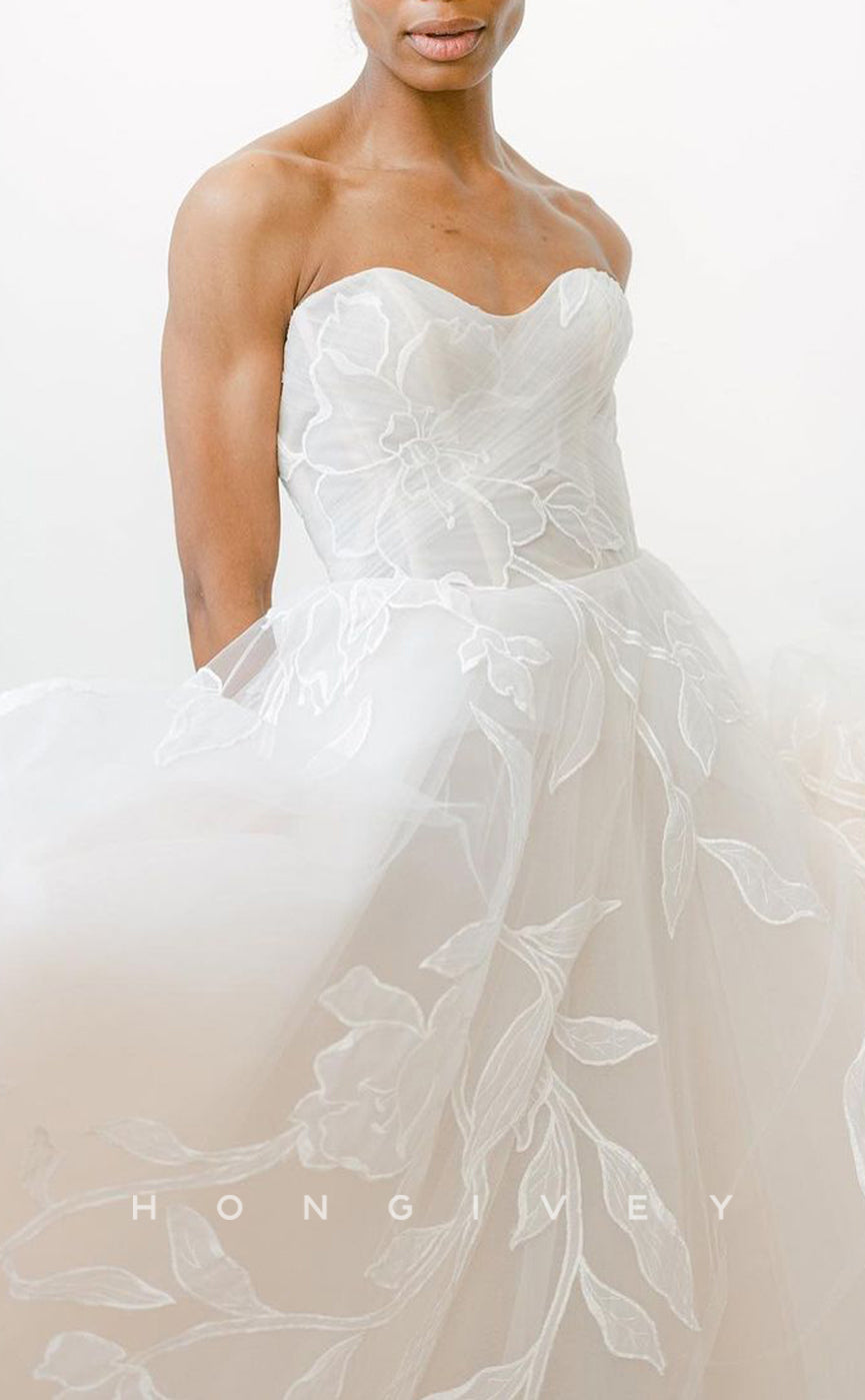 H1502 - Sexy Tulle A-Line Sweetheart Strapless Empire Appliques With Train Wedding Dress