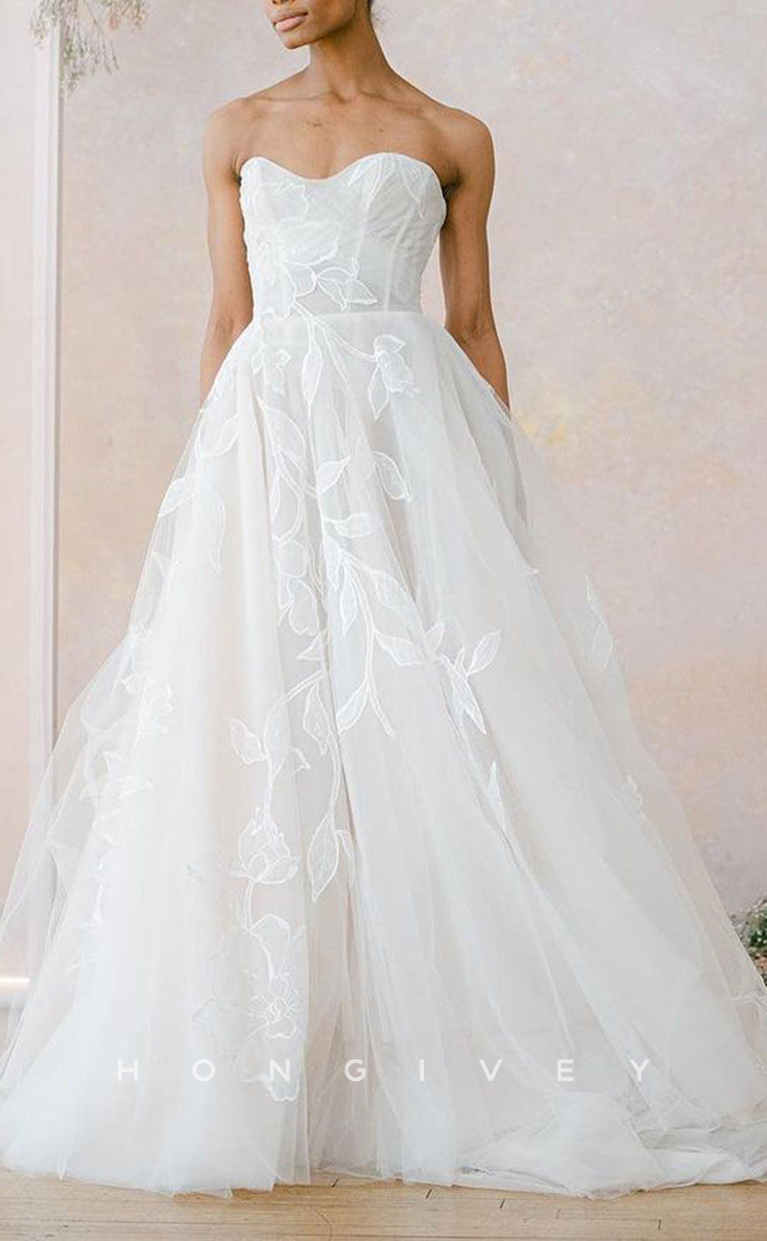 H1502 - Sexy Tulle A-Line Sweetheart Strapless Empire Appliques With Train Wedding Dress