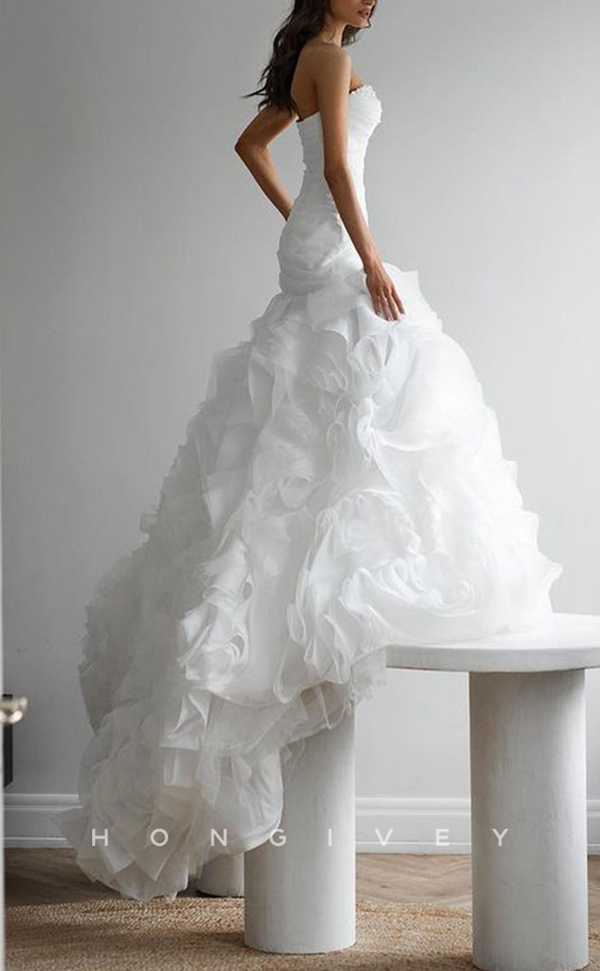 H1522 - Sexy Tulle A-Line Strapless Sleeveless Empire Beaded Ruched With Train Wedding Dress