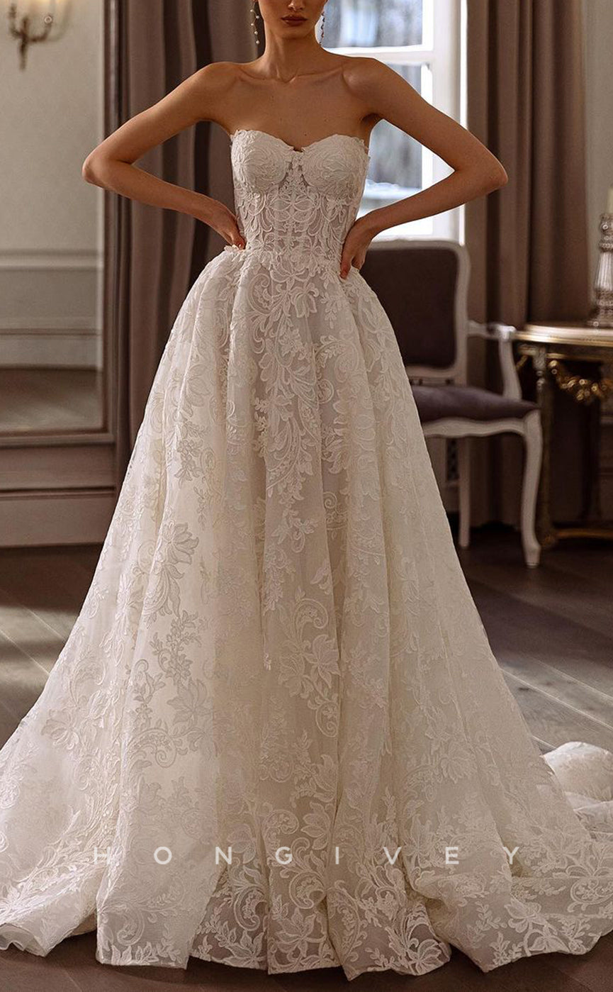 H1535 - Sexy Satin A-Line Detachable Off-Shoulder Empire Lace Appliques With Train Wedding Dress