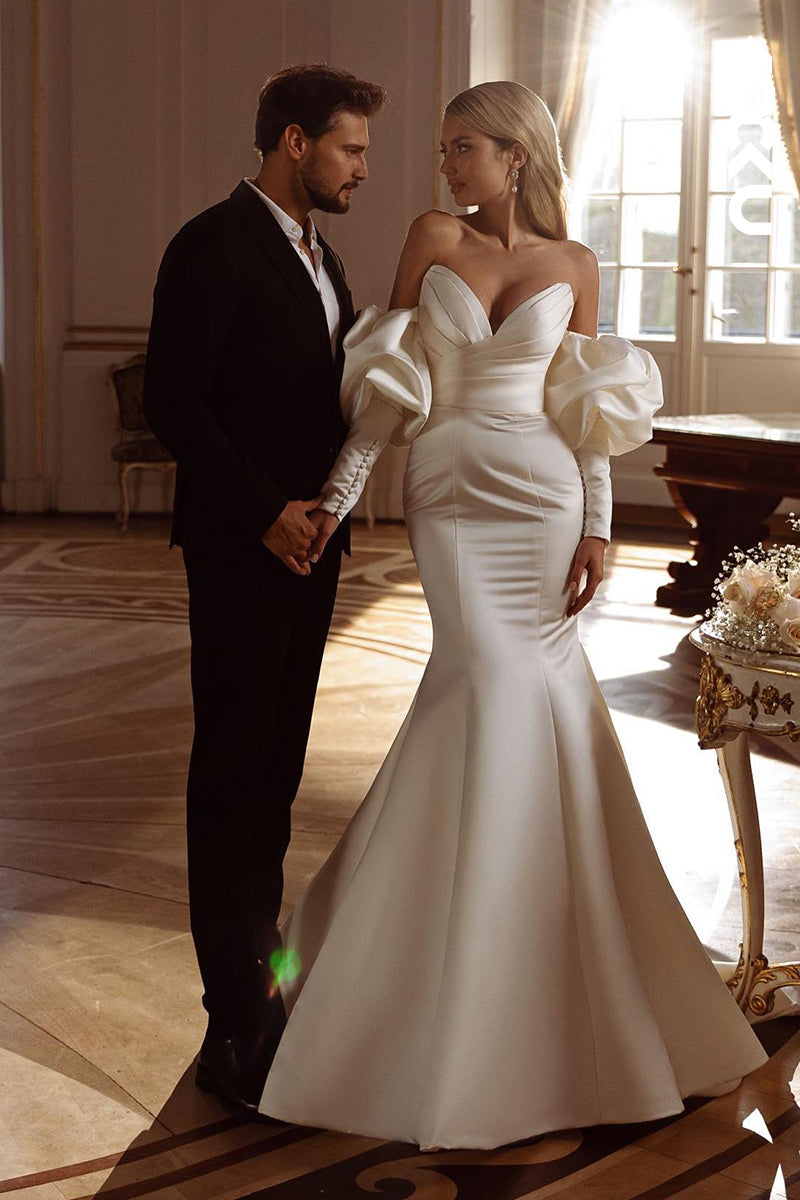 K1904 - Couture & Ornate  V-Neck Half Sleeves Mermaid Wedding Dress