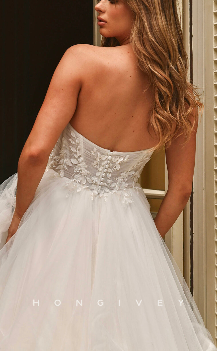 H1583 - Chic Tulle A-Line Sweetheart Strapless Empire Appliques Tiered With Train Wedding Dress