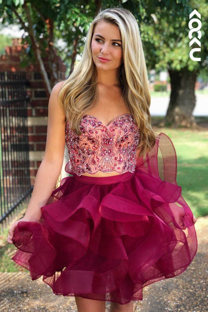 H5023 - Sweetheart Strapless Beaded Tulle A-Line Mini Homecoming Dress