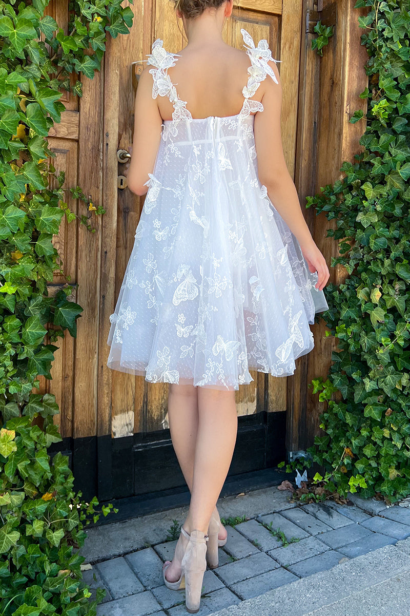 H5082 - Square Neck Lace Appliqued Tulle A-Line Mini Homecoming Dress