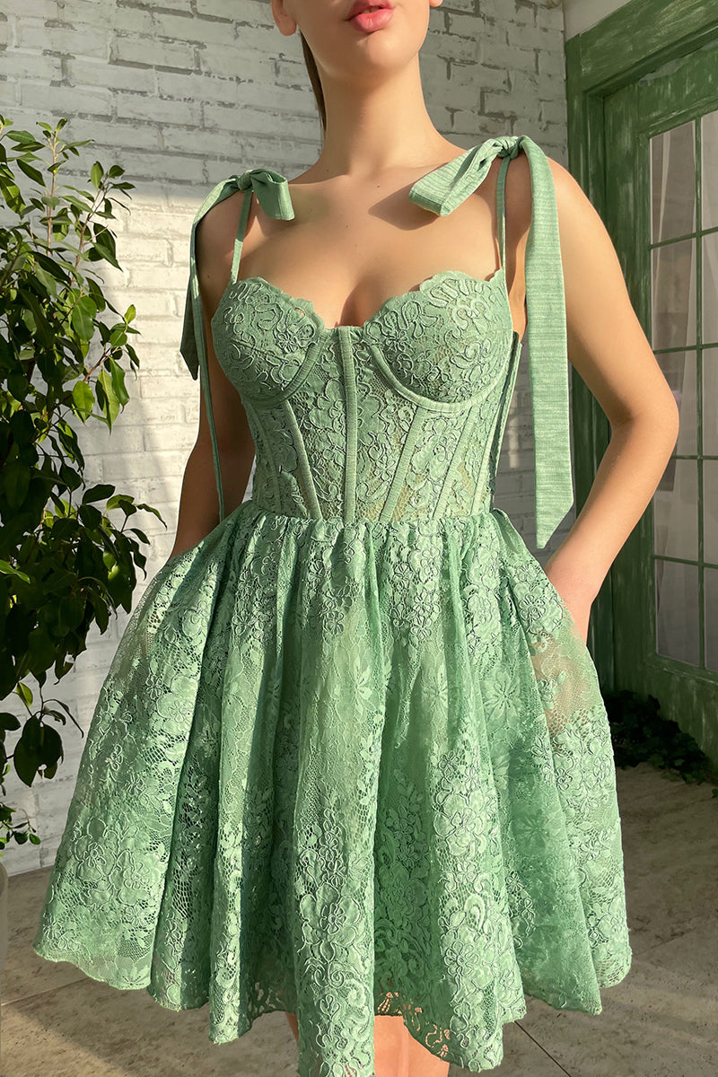 H5100 - Sweetheart Sleeveless Lace A-Line Mini Homecoming Dress