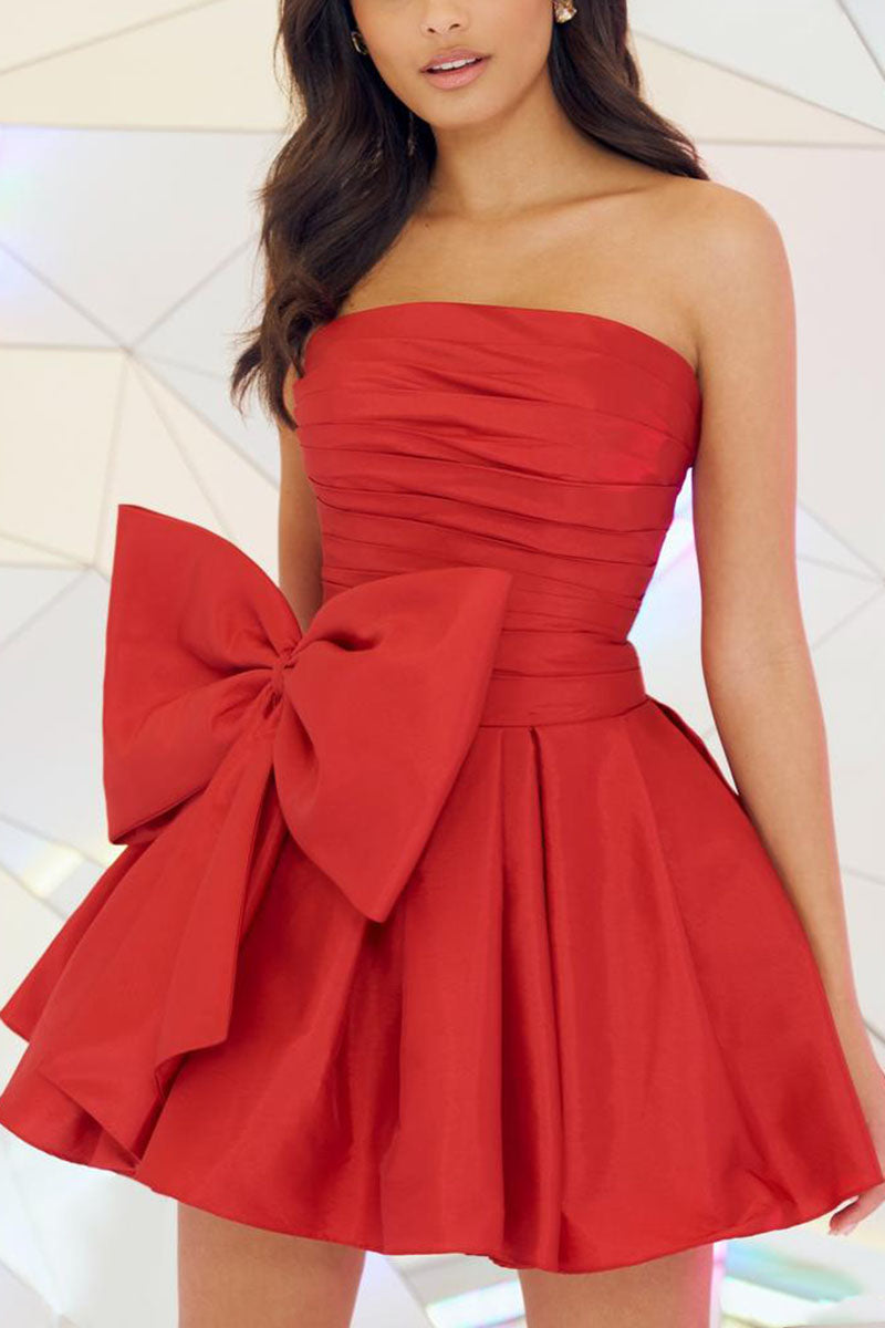 H5118 - Strapless Sleeveless Ruched Satin A-Line Mini Homecoming Dress