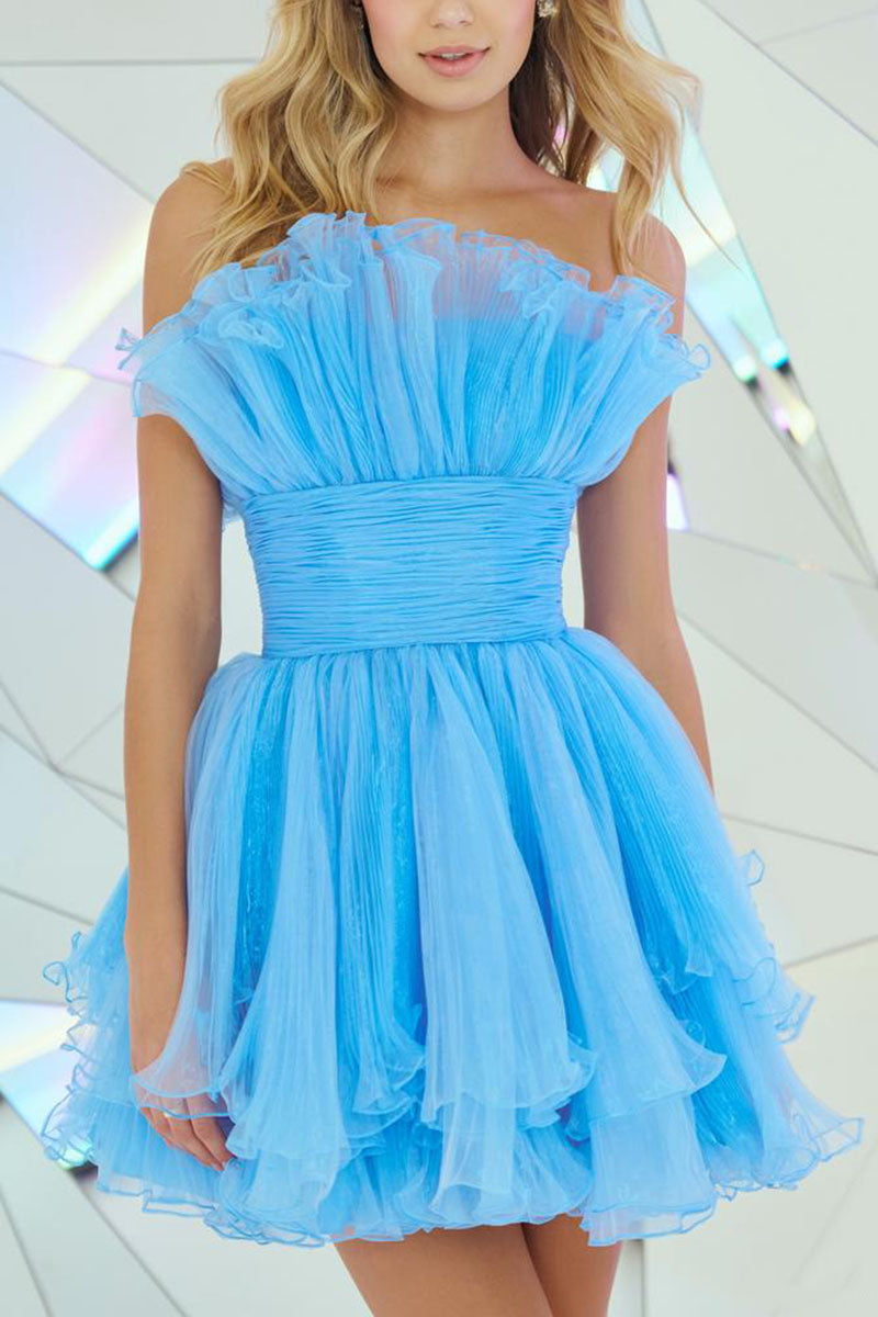 H5119 - Strapless Sleeveless Ruched Tulle A-Line Mini Homecoming Dress