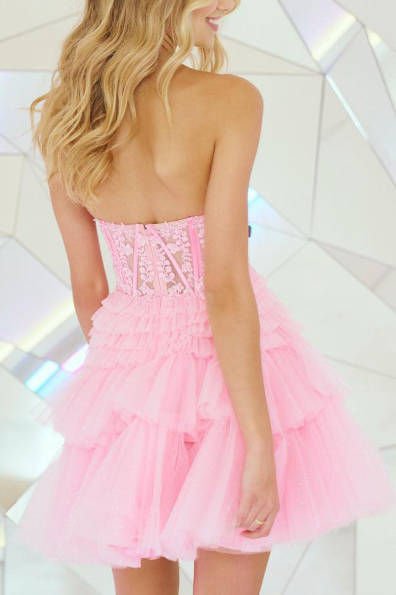 H5127 - Sweetheart Strapless Appliqued Sheer A-Line Mini Homecoming Dress