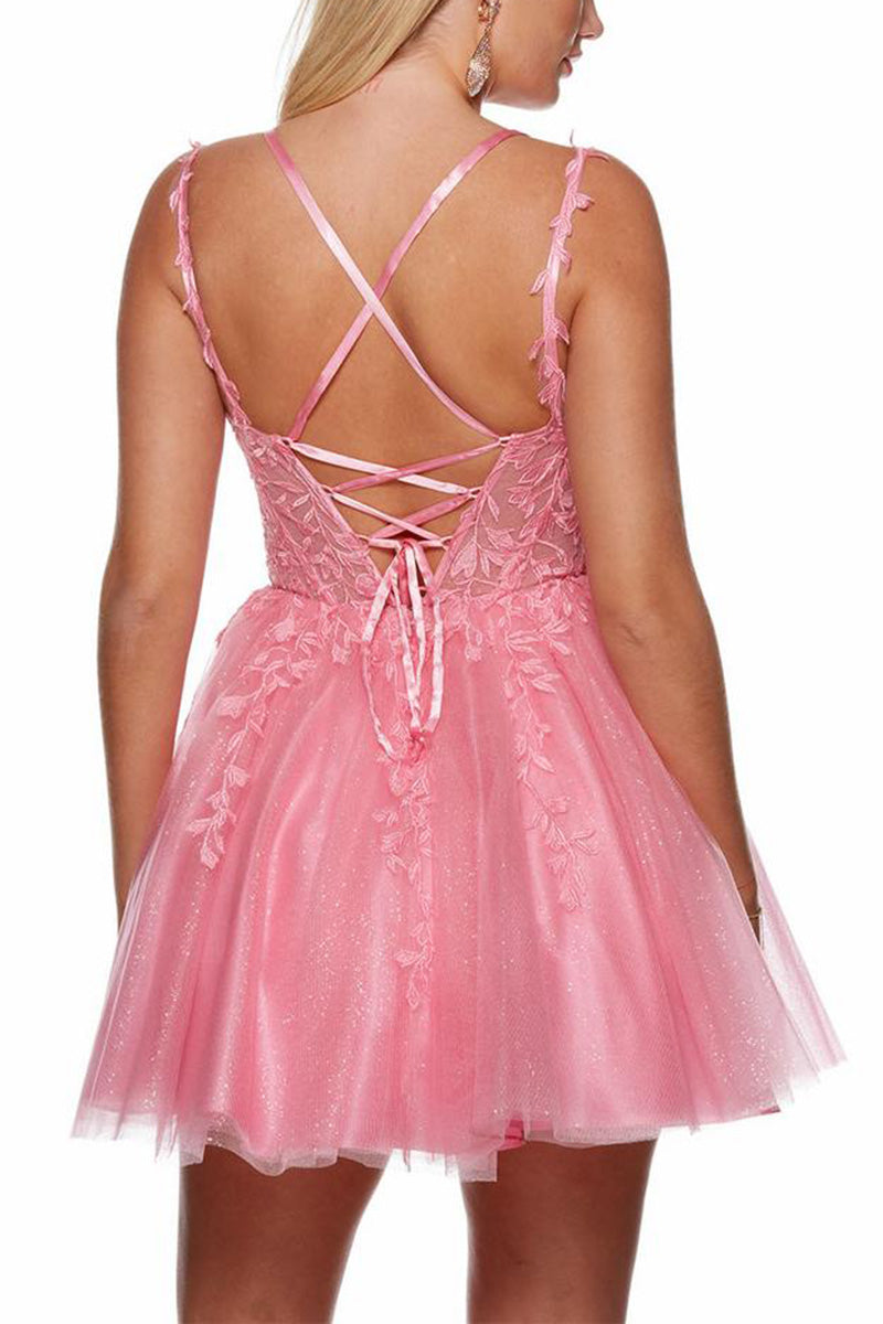 H5183 - Sweetheart Appliqued Sheer Tulle A-Line Mini Homecoming Dress