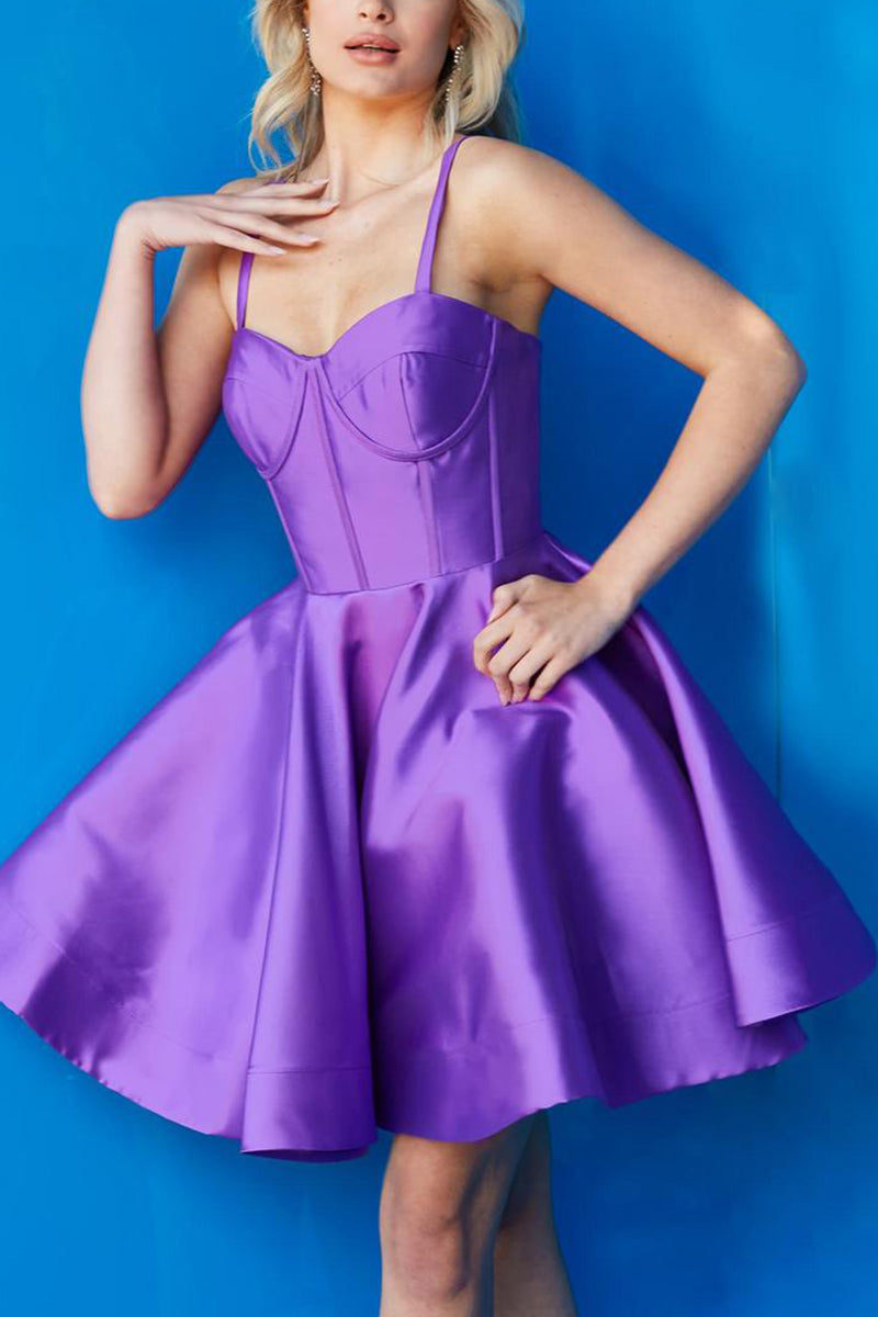 H5288 - Sweetheart Spaghetti Straps Satin A-Line Mini Homecoming Dress