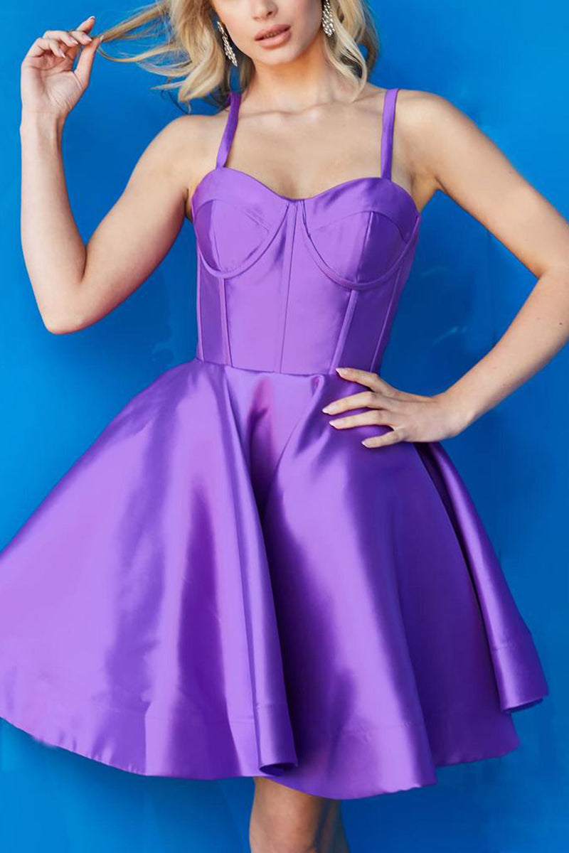 H5288 - Sweetheart Spaghetti Straps Satin A-Line Mini Homecoming Dress