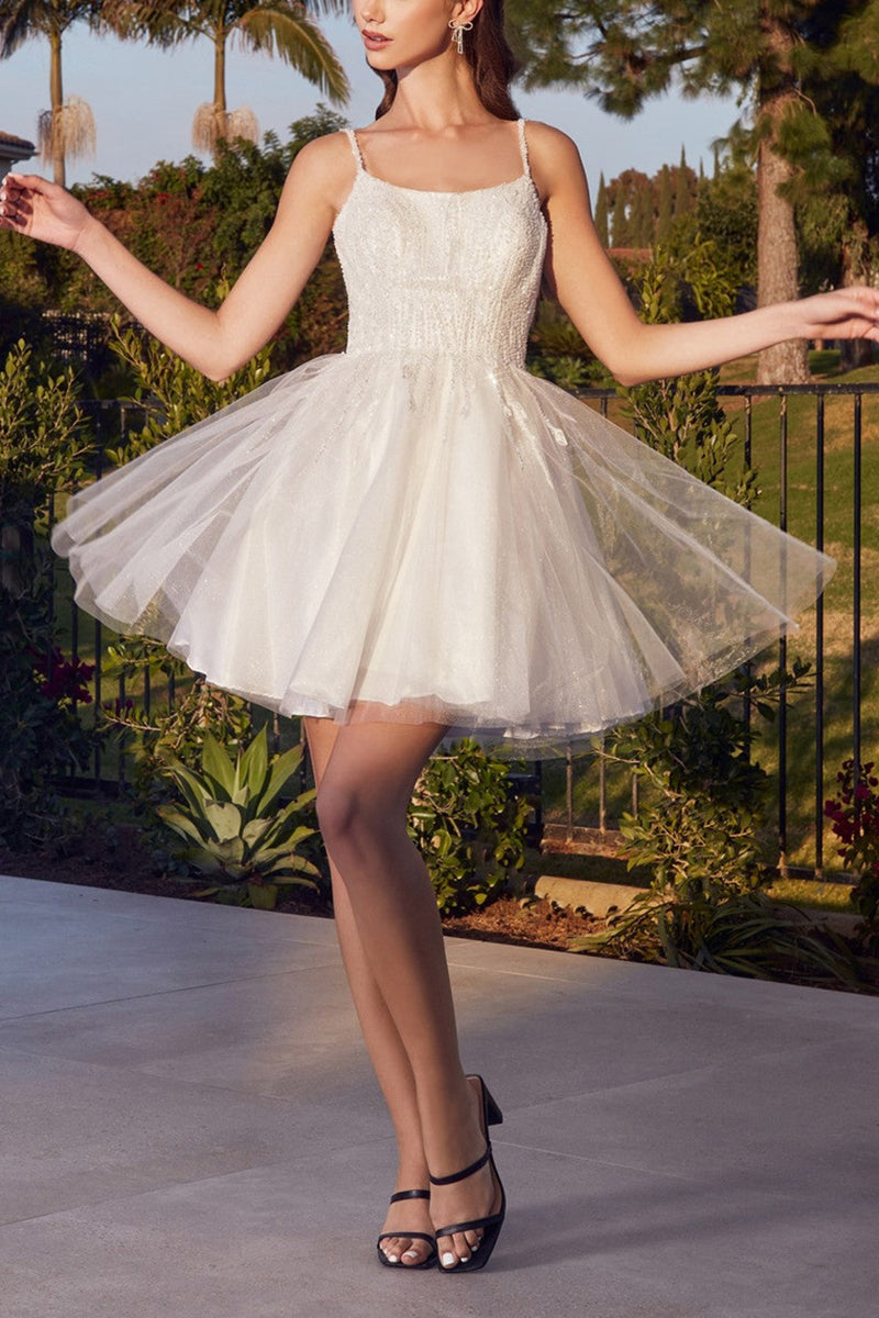 H5298 - Scoop Spaghetti Straps Sequined Tulle A-Line Mini Homecoming Dress