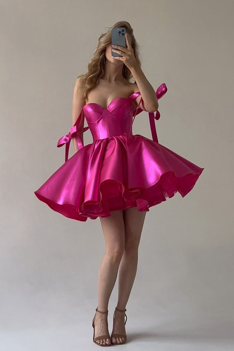 H5299 - Sweetheart Sleeveless Satin A-Line Mini Homecoming Dress With Bows