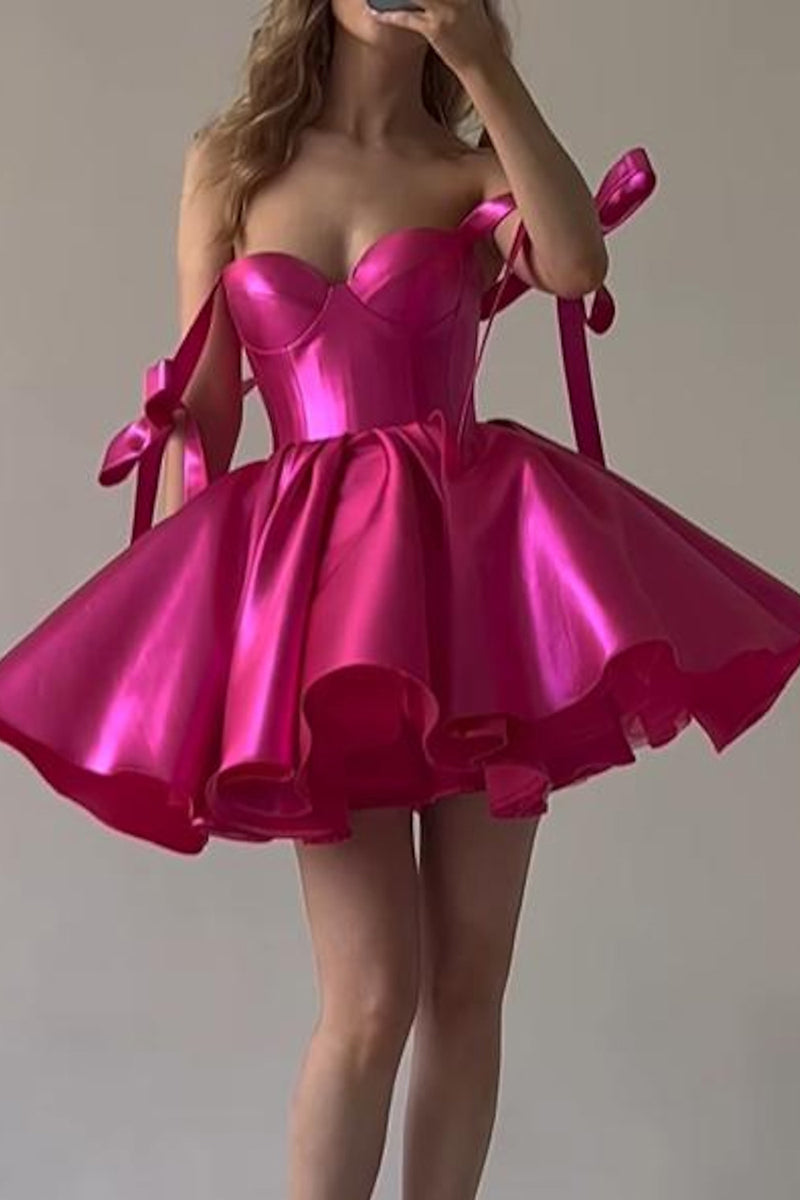 H5299 - Sweetheart Sleeveless Satin A-Line Mini Homecoming Dress With Bows