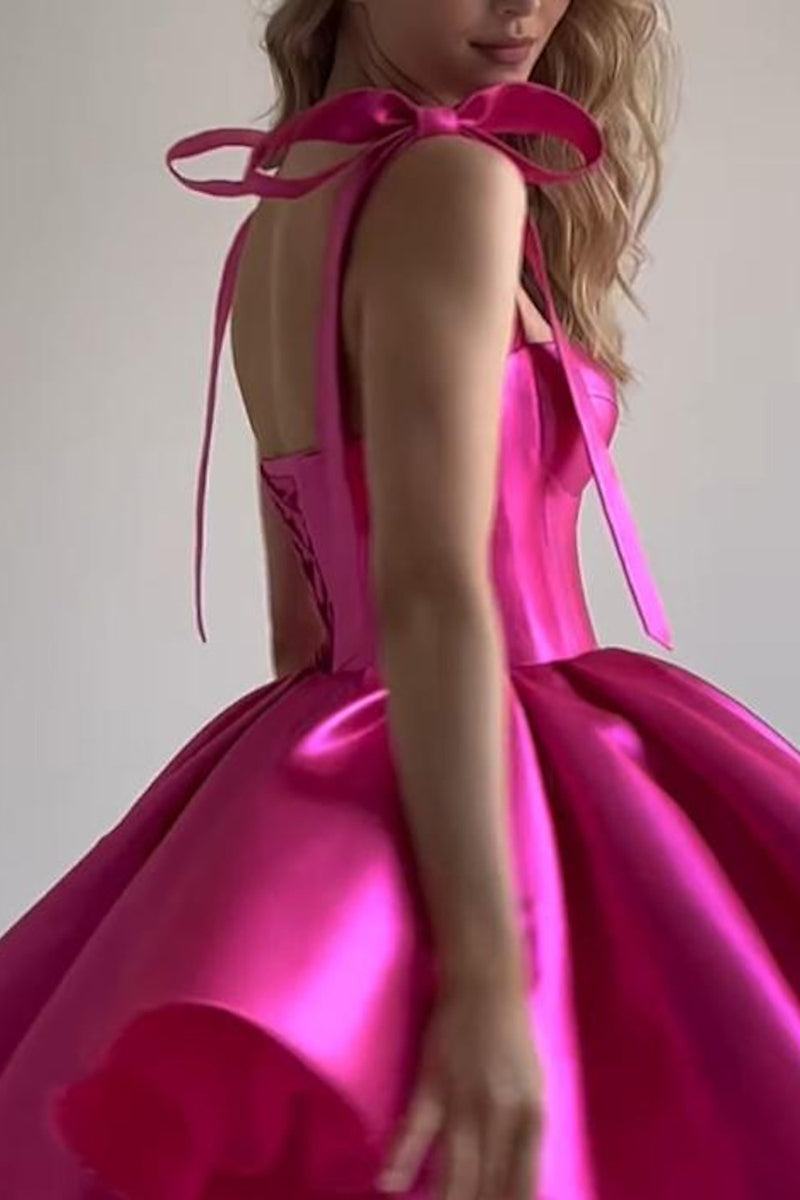 H5299 - Sweetheart Sleeveless Satin A-Line Mini Homecoming Dress With Bows