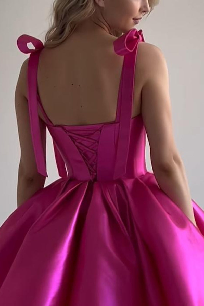 H5299 - Sweetheart Sleeveless Satin A-Line Mini Homecoming Dress With Bows