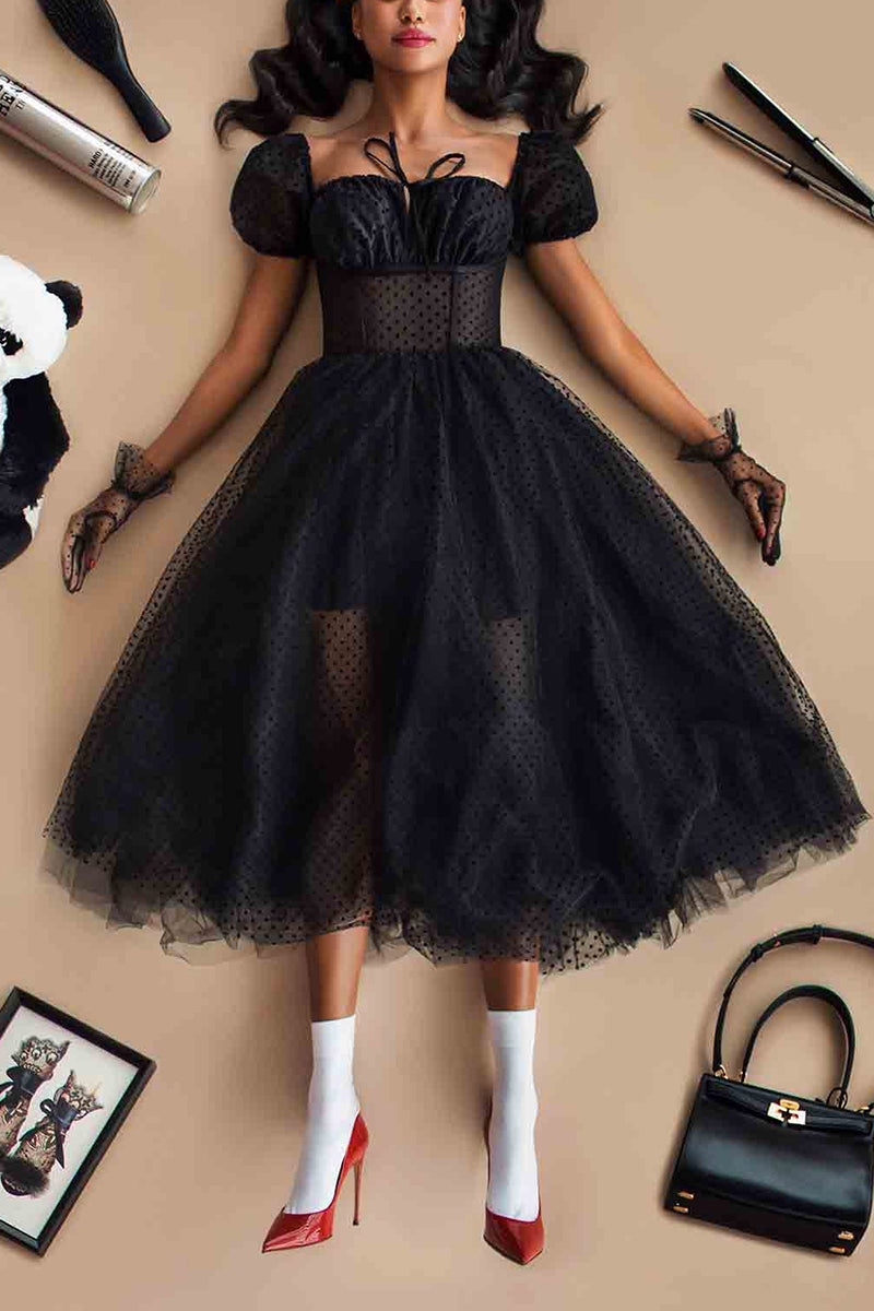 H5329 - Off-Shoulder Strapless Sheer Tulle A-Line Midi Homecoming Dress