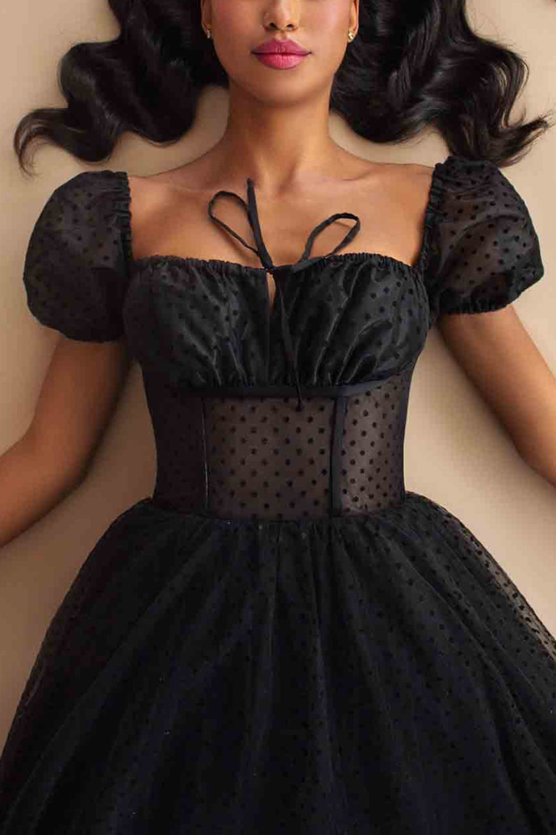 H5329 - Off-Shoulder Strapless Sheer Tulle A-Line Midi Homecoming Dress