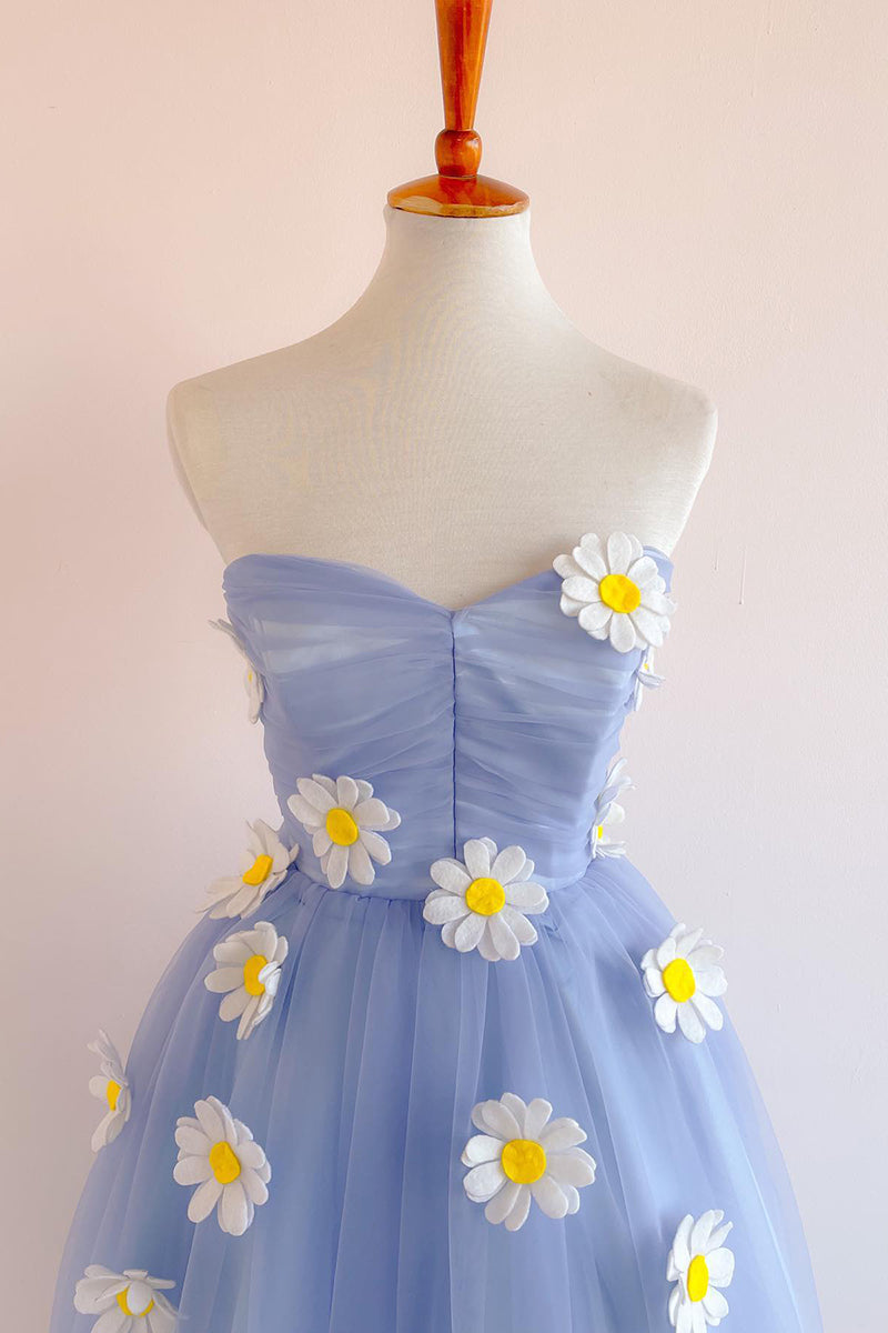 H5415 - Sweetheart Floral Appliqued Ruched Tulle A-Line Mini Homecoming Dress