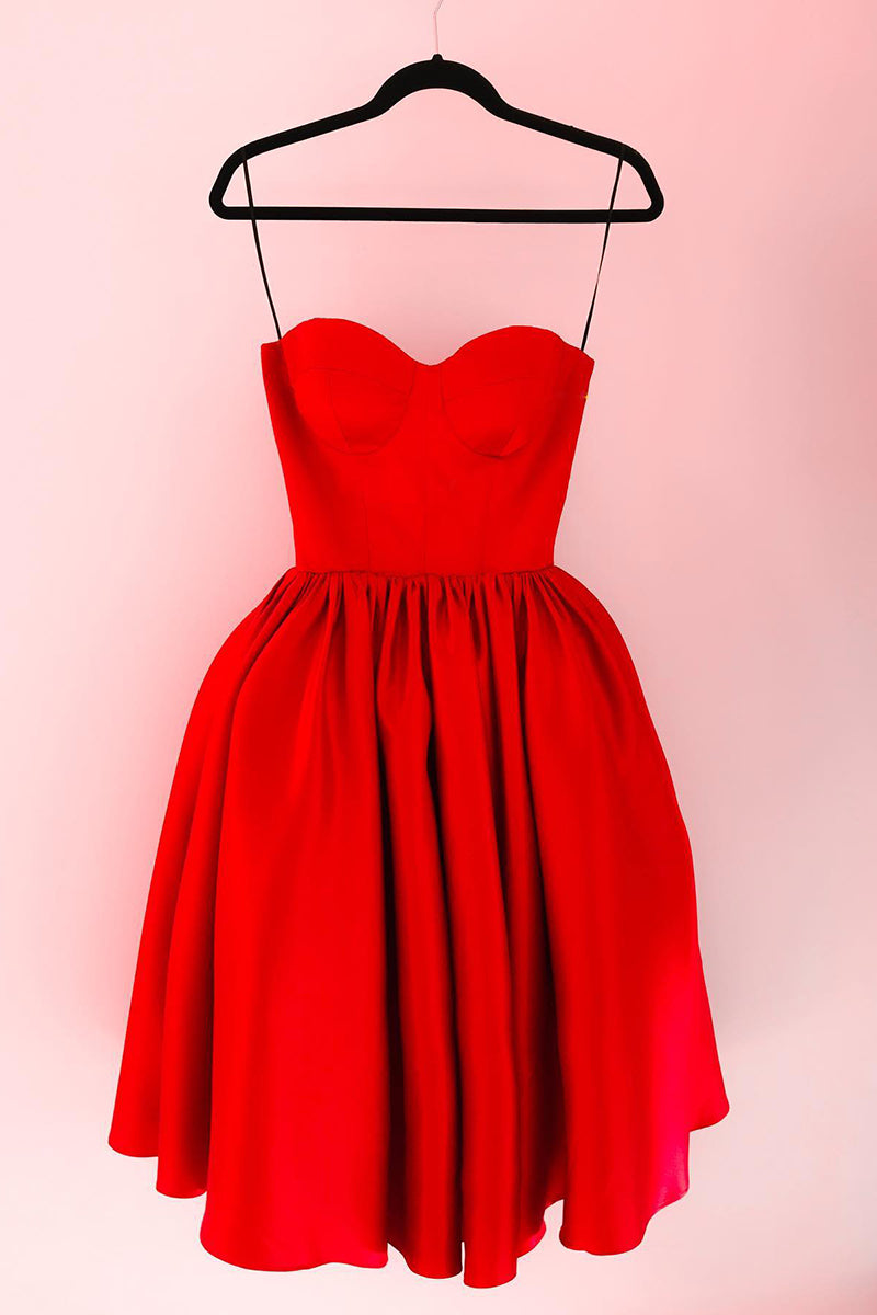 H5422 - Sweetheart Spaghetti Straps Ruched Satin A-Line Mini Homecoming Dress