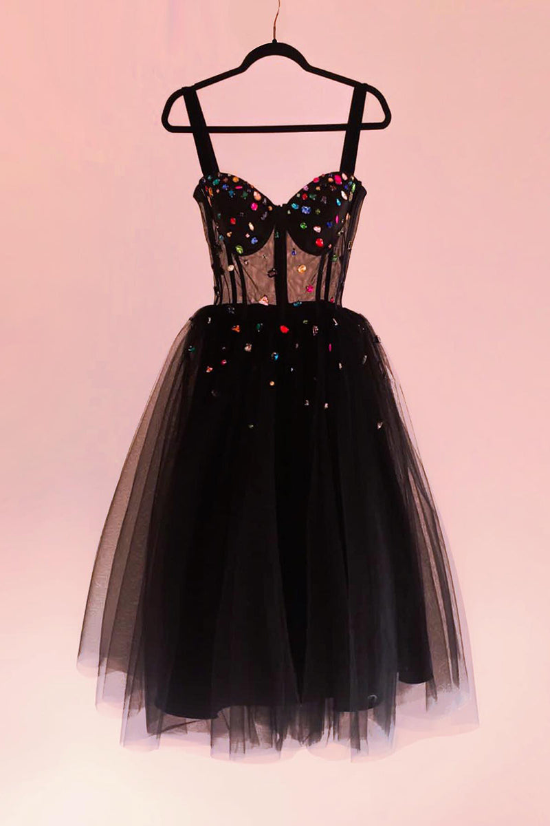 H5423 - Sweetheart Sleeveless Beaded Sheer Tulle A-Line Mini Homecoming Dress