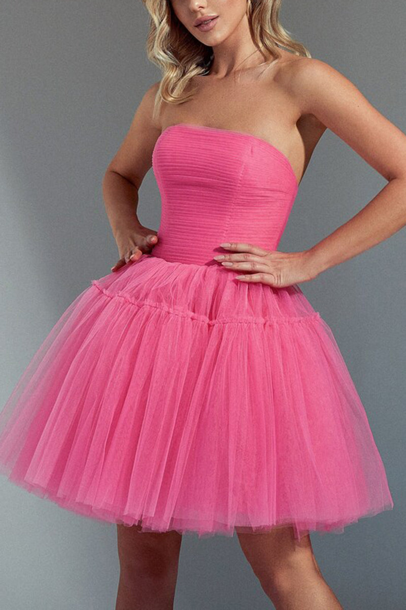 H5427 - Strapless Sleeveless Ruched Tulle A-Line Mini Homecoming Dress