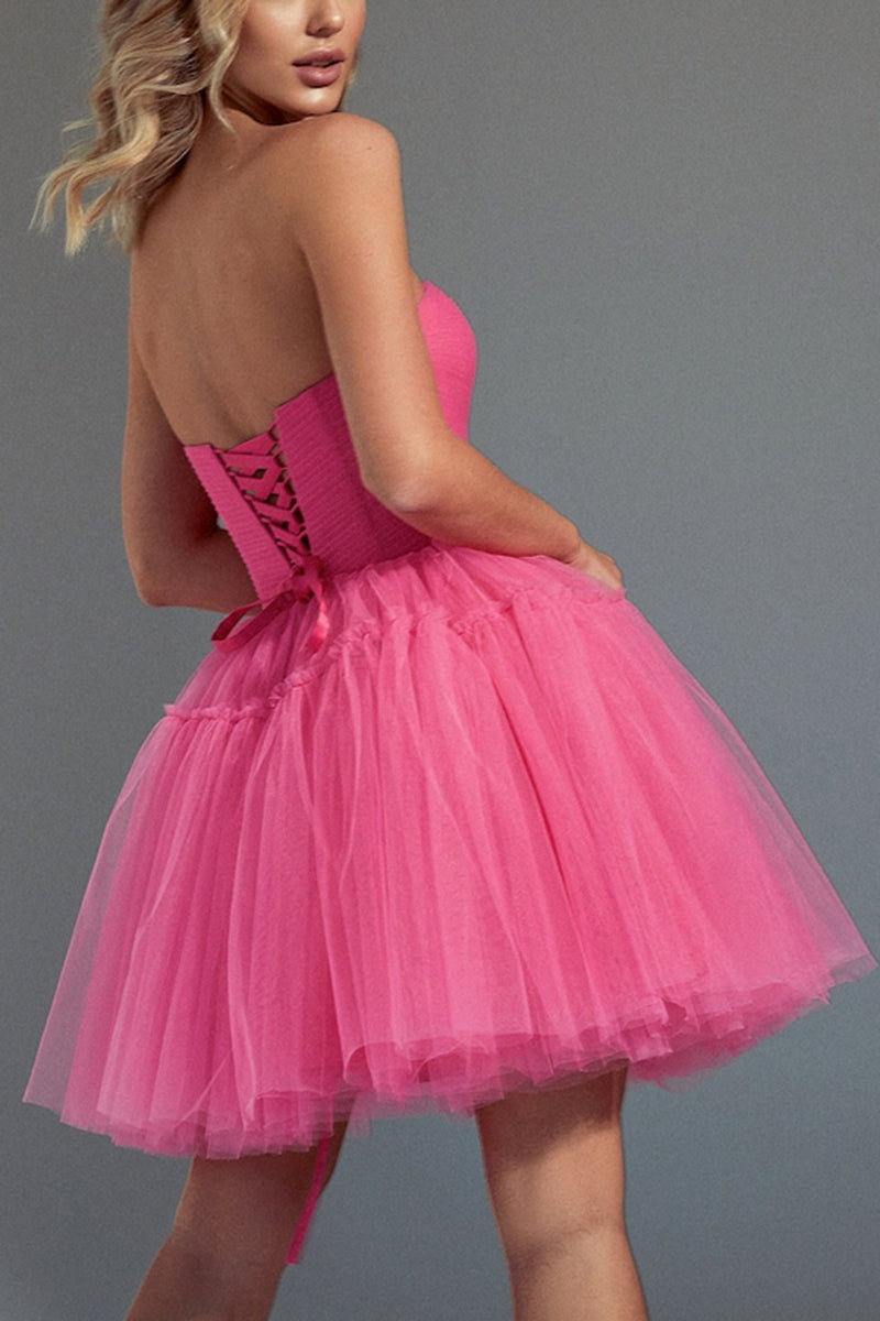 H5427 - Strapless Sleeveless Ruched Tulle A-Line Mini Homecoming Dress