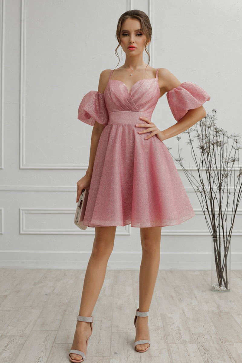 H5433 - Sweetheart Ruched Sequined A-Line Mini Homecoming Dress