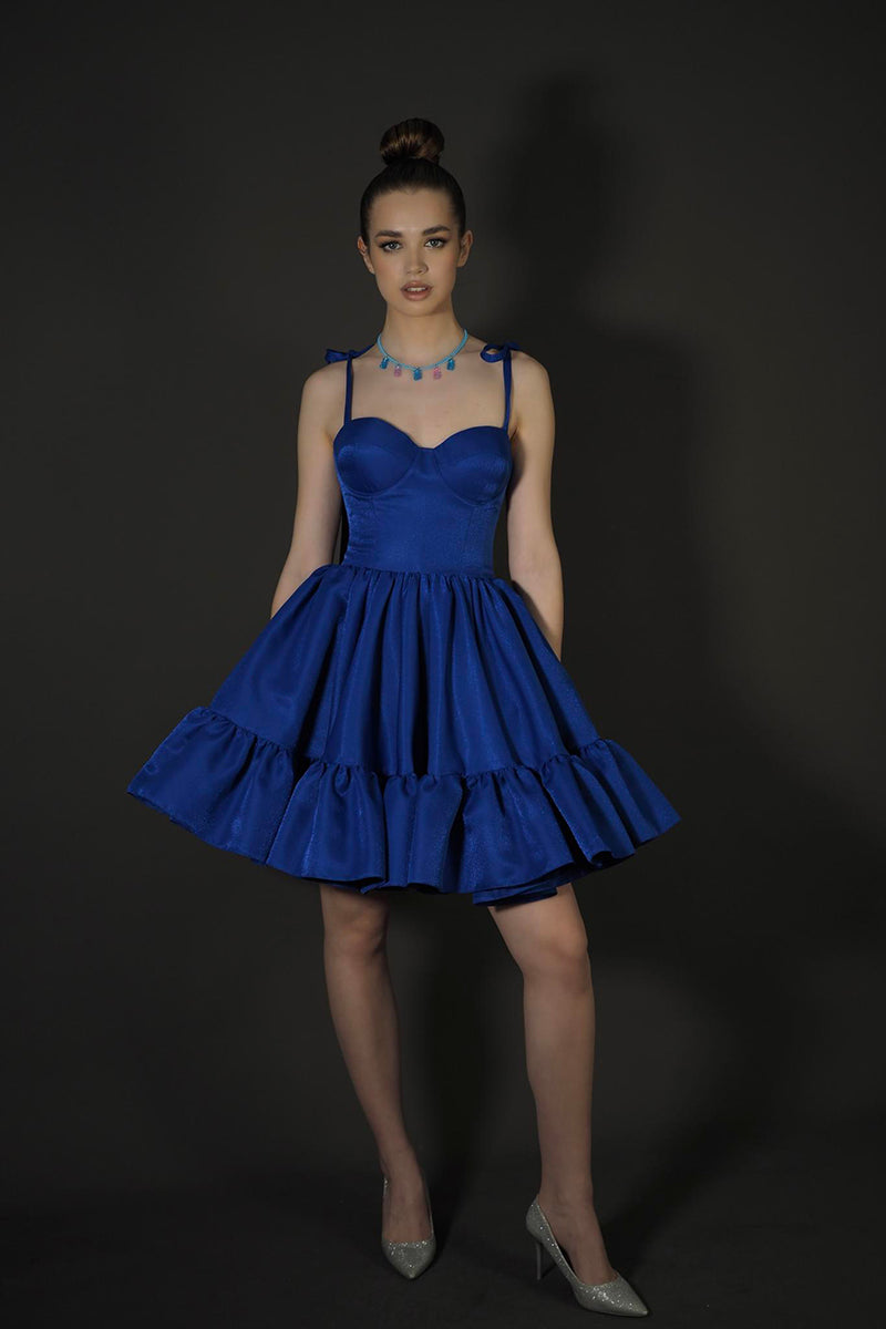 H5441 - Sweetheart Spaghetti Straps Pleated Satin A-Line Mini Homecoming Dress