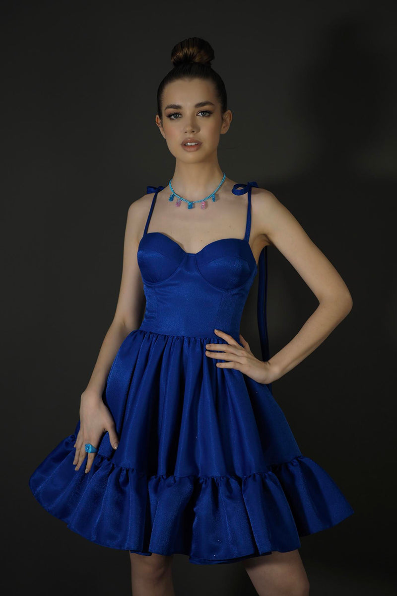 H5441 - Sweetheart Spaghetti Straps Pleated Satin A-Line Mini Homecoming Dress