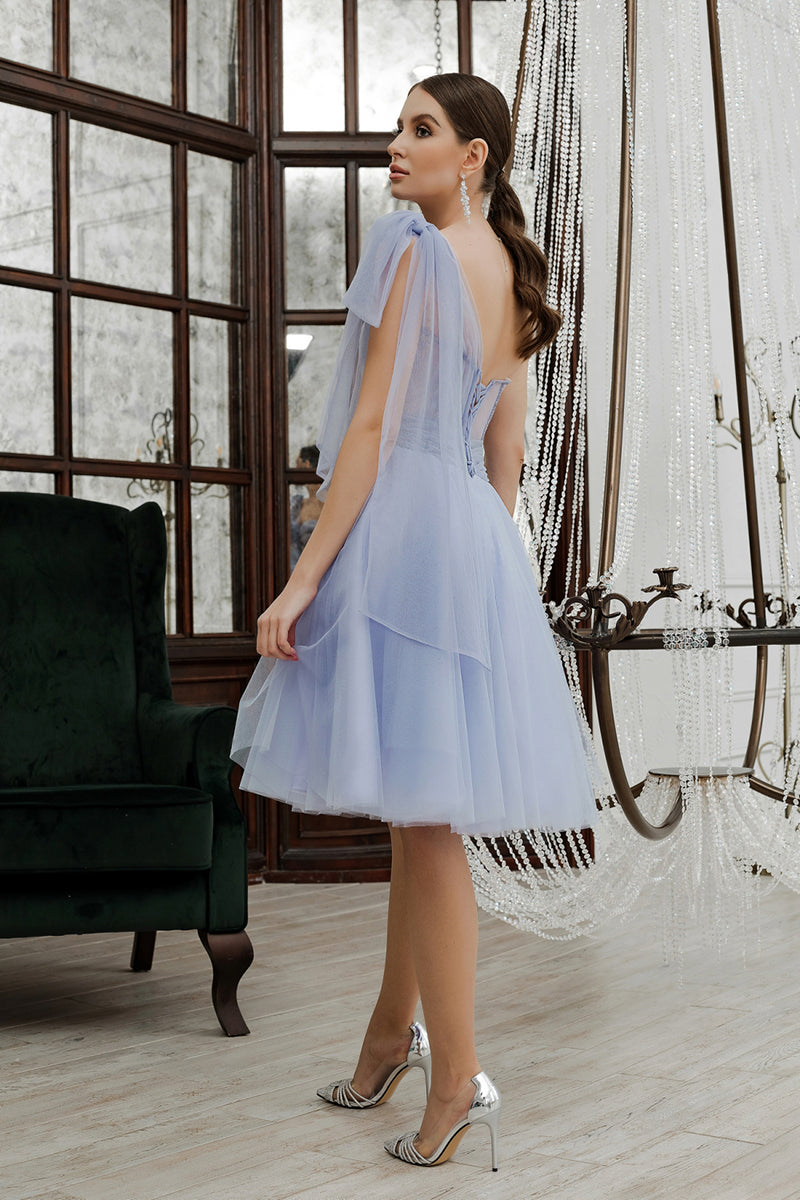 H5443 - Sweetheart Asymmetrical Ruched Tulle A-Line Mini Homecoming Dress