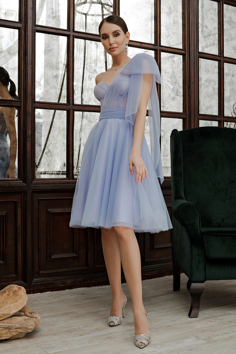 H5443 - Sweetheart Asymmetrical Ruched Tulle A-Line Mini Homecoming Dress