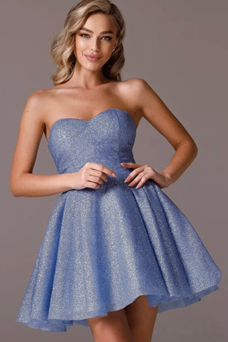 H5455 - Sweetheart Strapless Sleeveless Sequined A-Line Mini Homecoming Dress